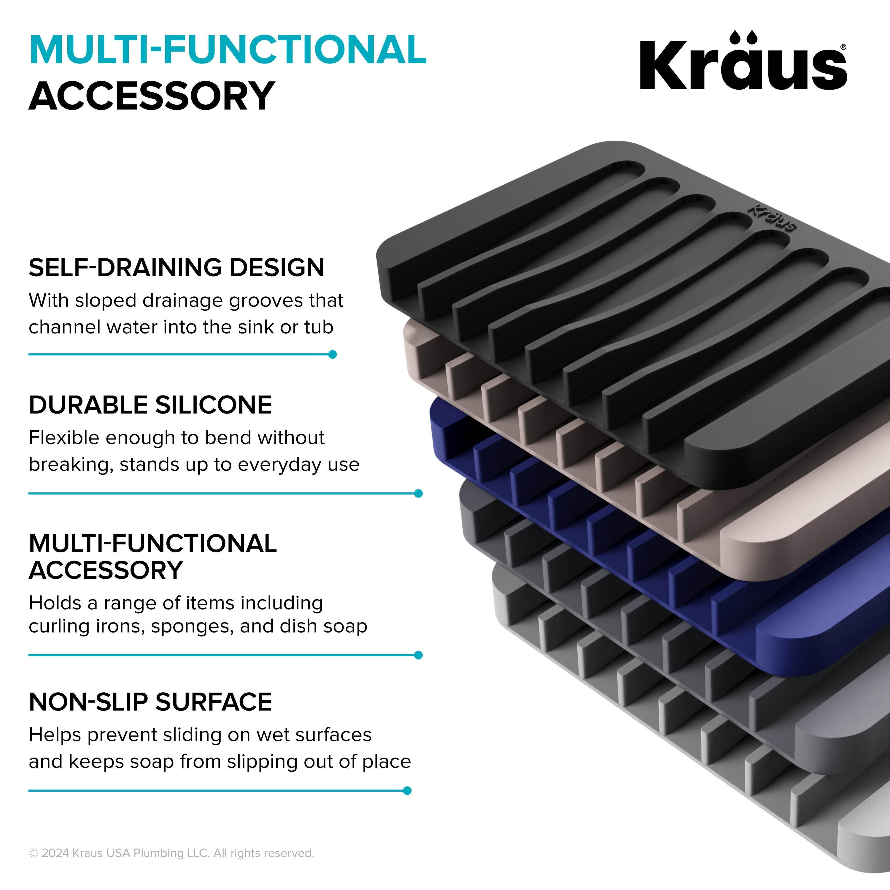 KRAUS Multipurpose Self-Draining Silicone Soap Dish/Sponge Holder for Bathroom or Kitchen Counter in Dark Grey, KDM-05DG