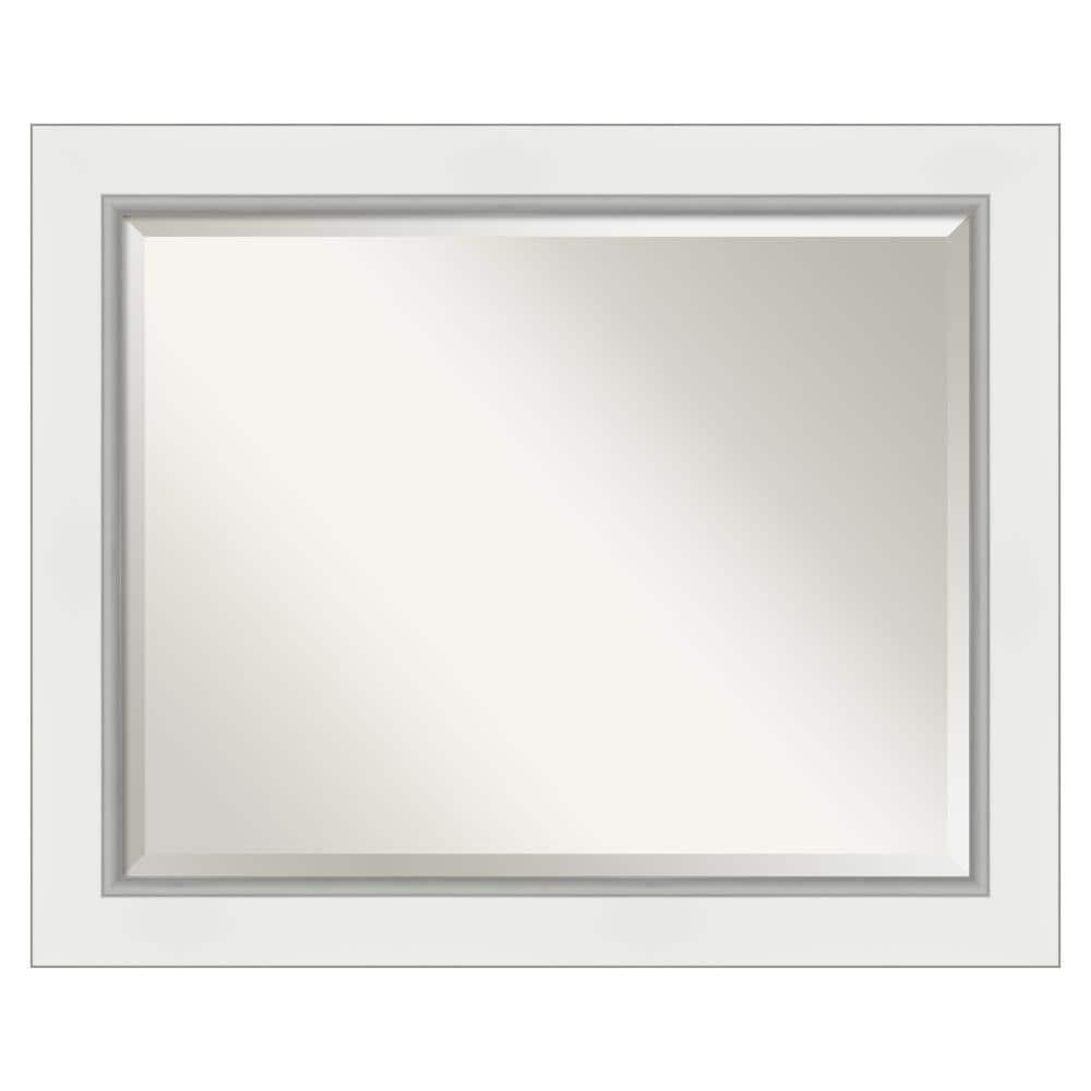 Amanti Art 33" x 27" Eva White Silver Framed Bathroom Vanity Wall Mirror: Modern Rectangular, Wall-Mounted, Beveled Glass