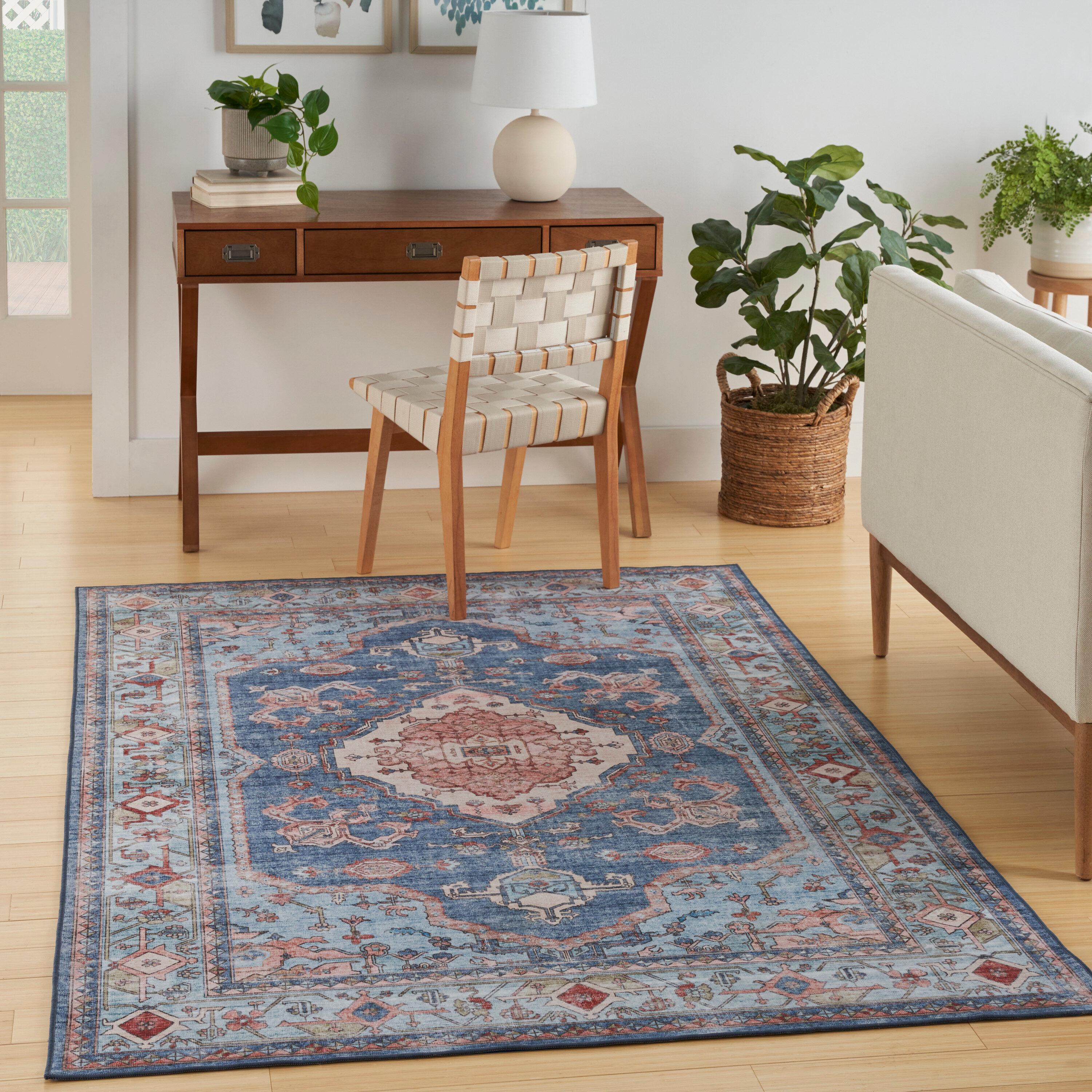 Nourison Fulton Bordered Medallion Non-Slip Flatwoven Indoor Rug Blue 5' x 7'