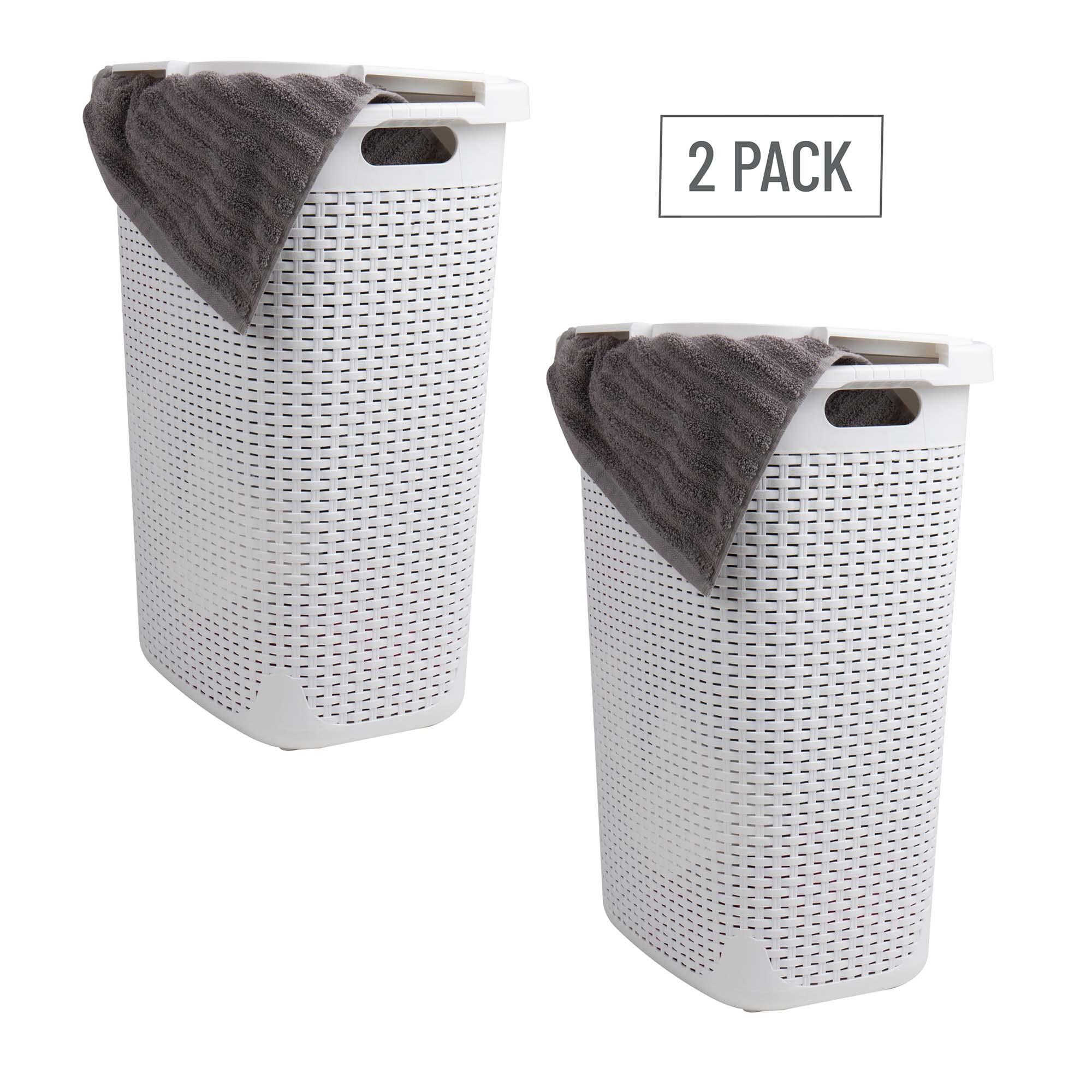 Mind Reader Mind Reader 60L Slim Laundry Hamper, Clothes Basket, Lid, Wicker Style, Plastic, 17.65"L x 13.75"W x 24.15"H, 2-Pack