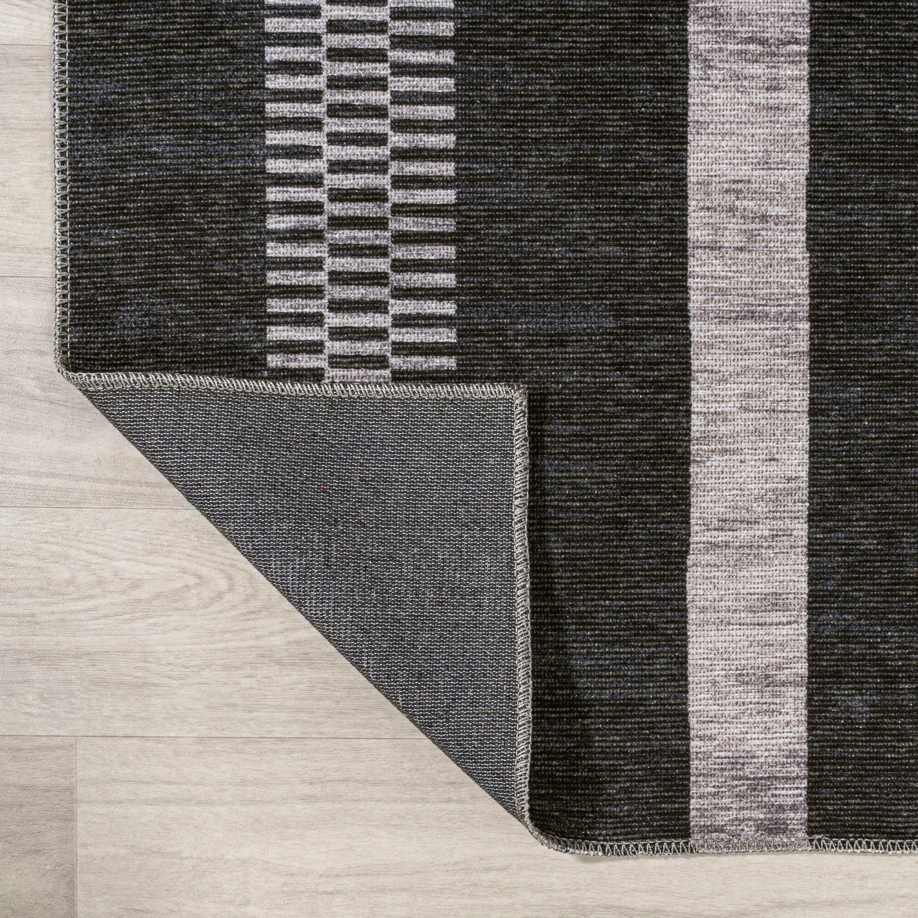 5' x 8' Vichy Geometric Striped Machine-Washable Area Rug, Black/Ivory - JONATHAN Y