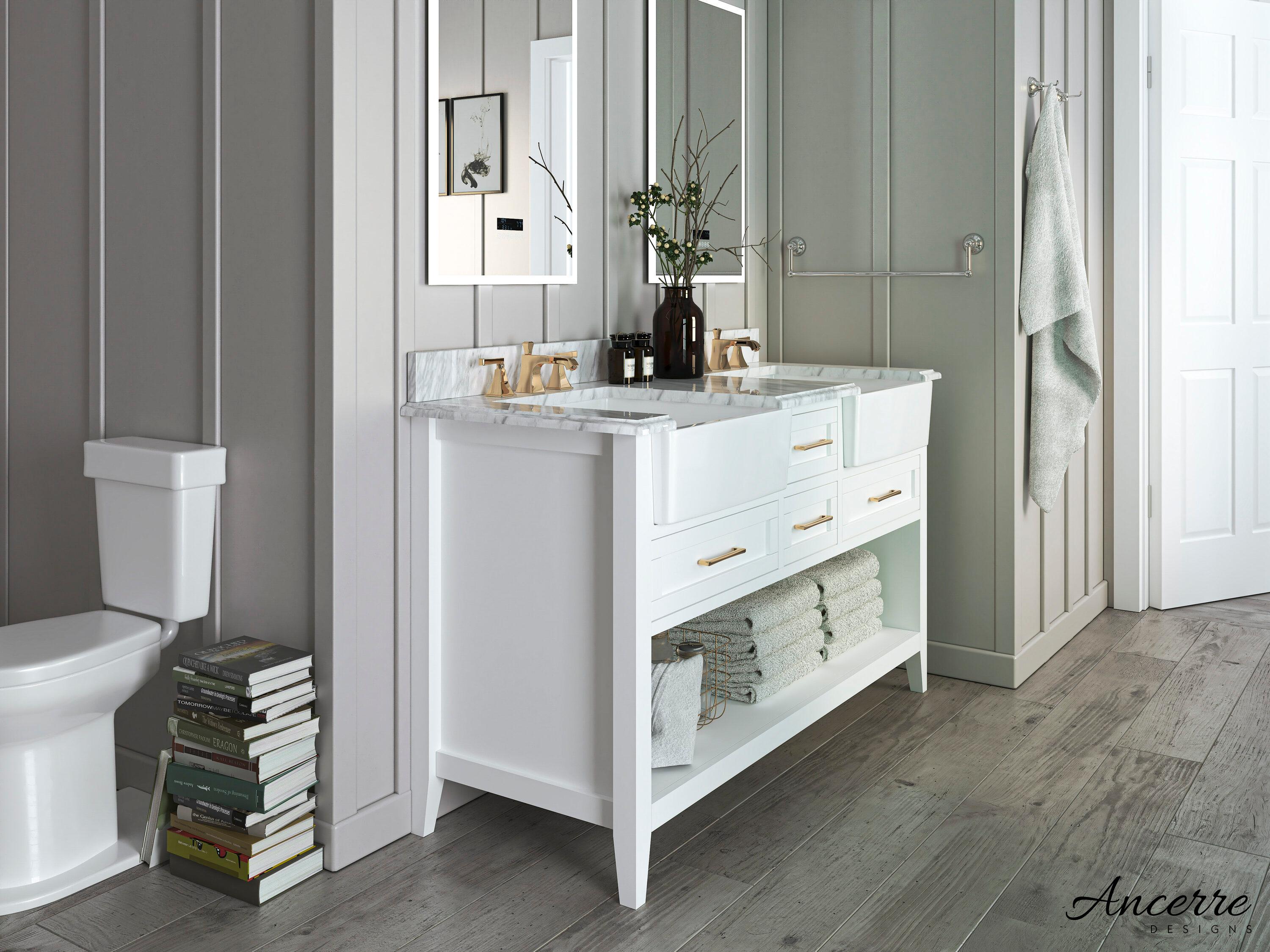Ancerre Designs Hayley 60" Farmhouse Wood Bathroom Vanity Set in White