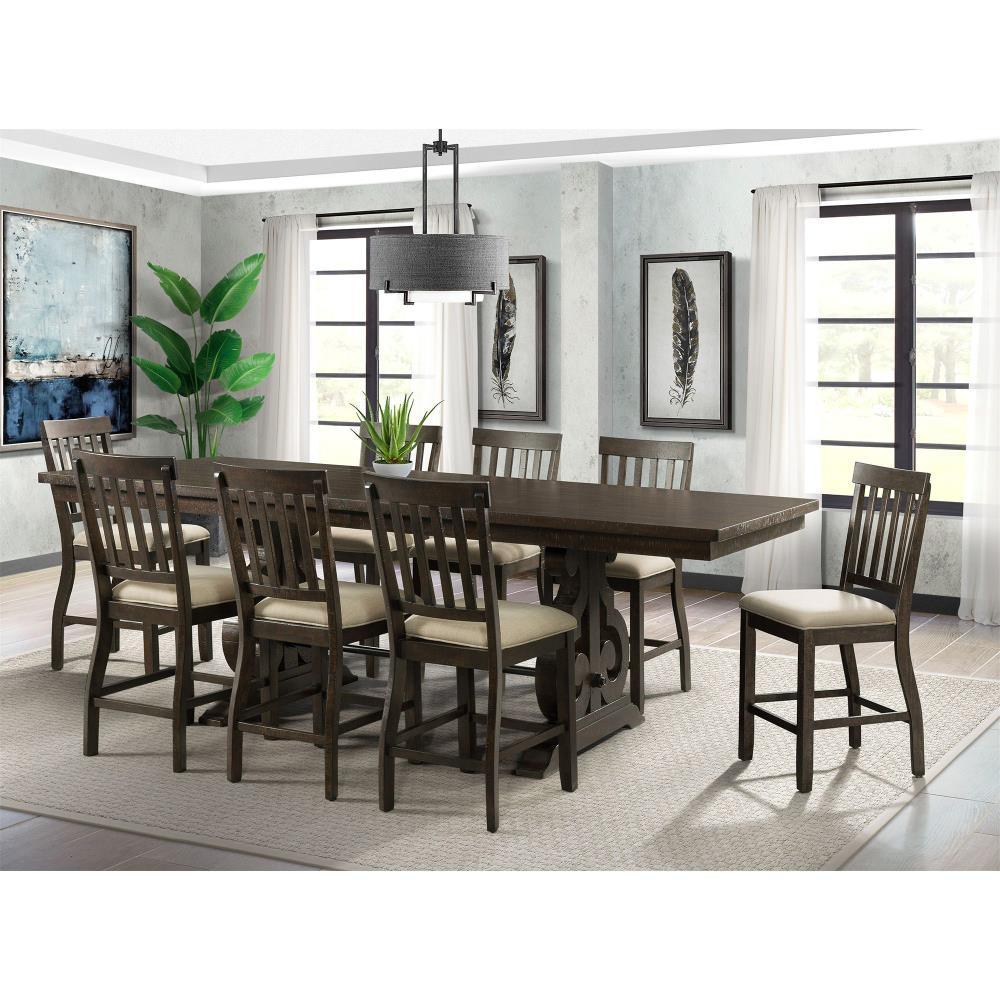 Stanford Light Brown Counter Height 9 Piece Dining Set with Slat Back Chairs