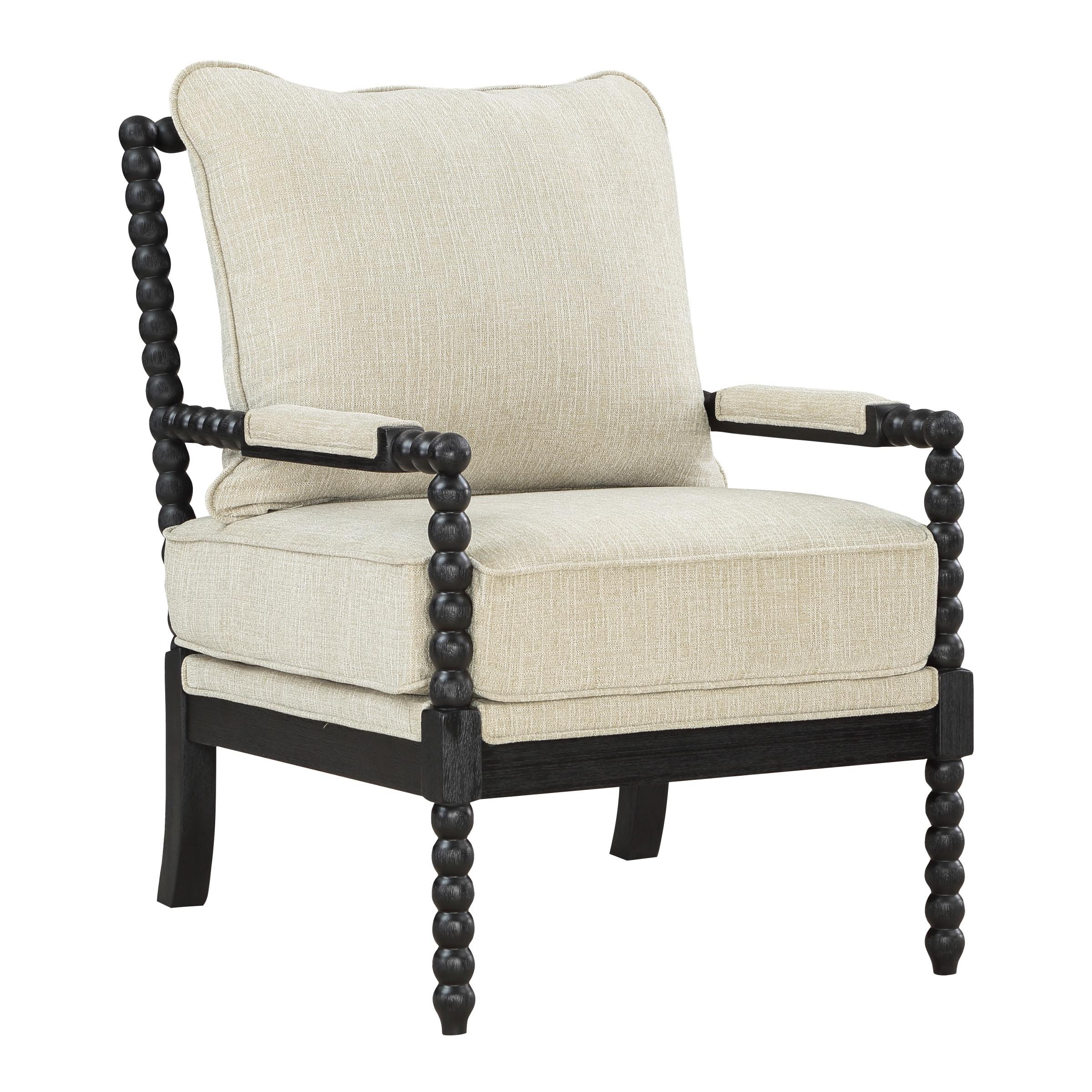 Classic Linen and Black Wood Spindle Accent Chair