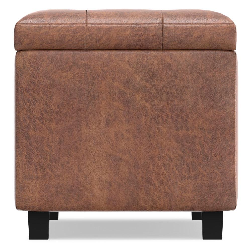 Simpli Home Cosmopolitan 34"W Upholstered Storage Ottoman with Tufted Design and Large Interior Storage