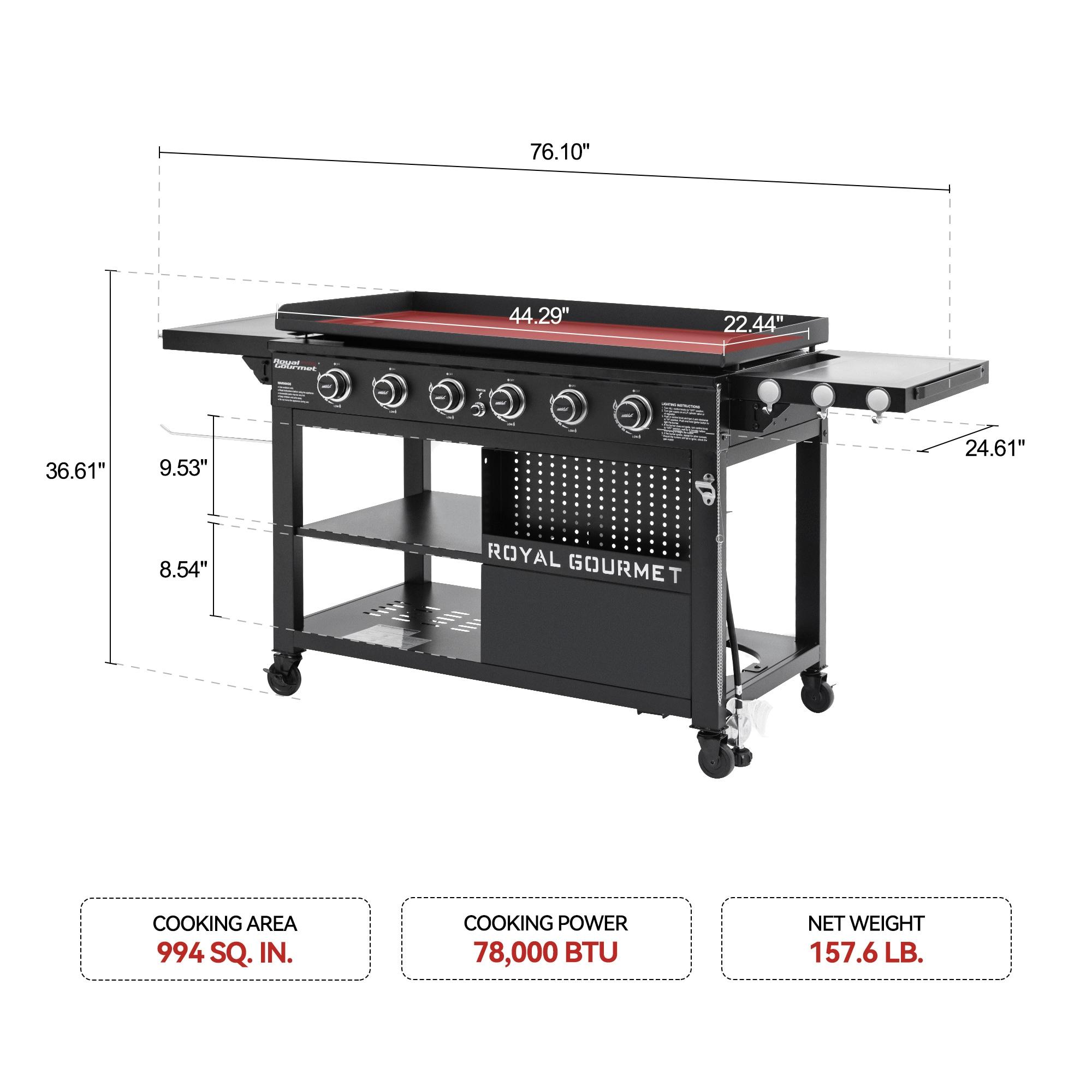 Royal Gourmet 44-Inch 6-Burner Flat Top Gas Grill Griddle with Foldable Side Shelves, Black