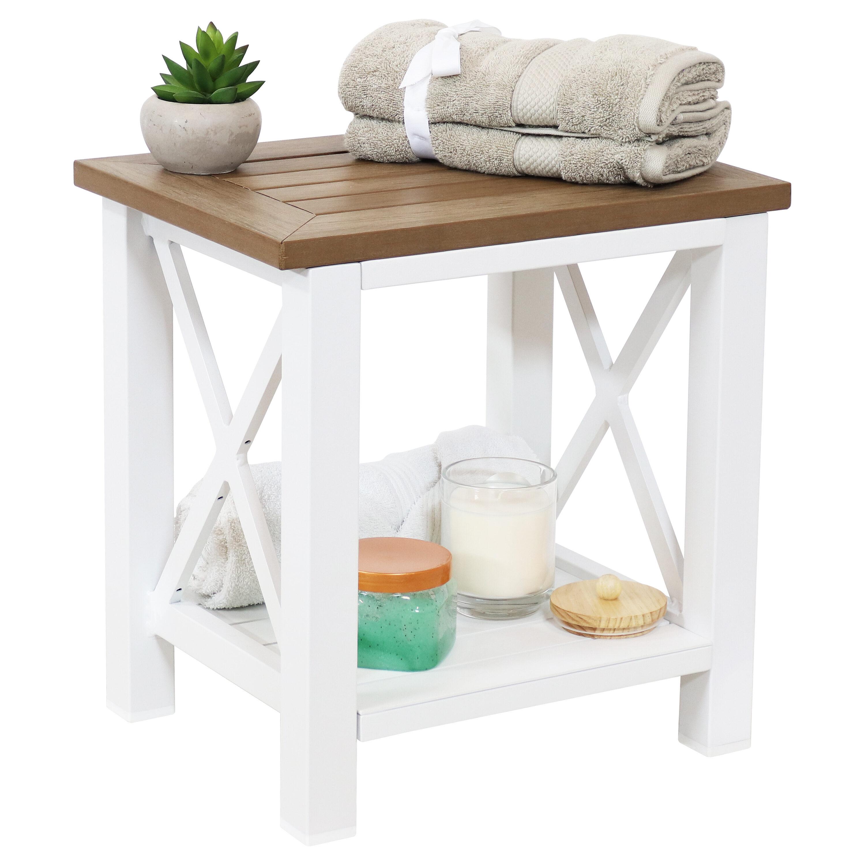 Sunnydaze Farmhouse Multi-Purpose Rustic Side Table with Shelf - Brown/White