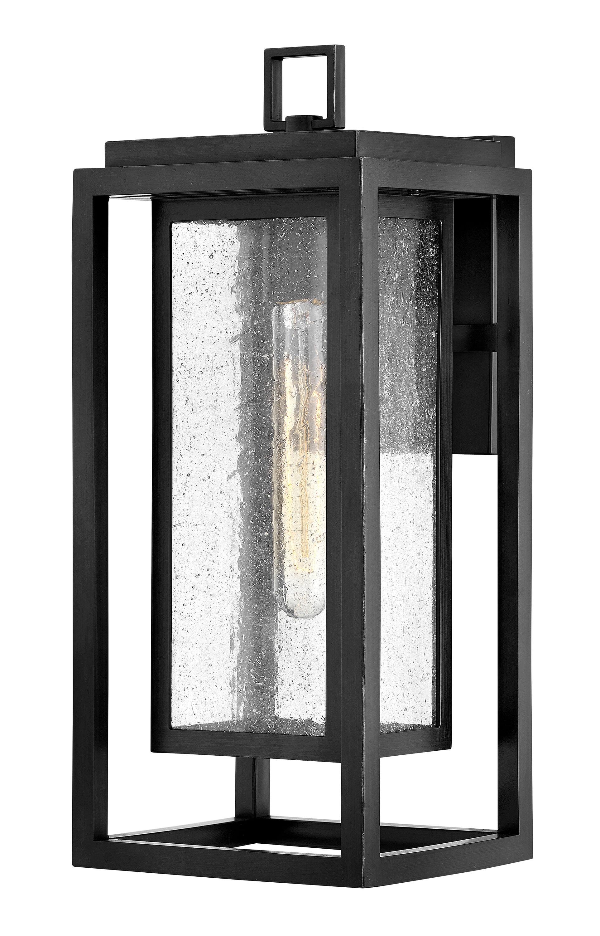 Black 16" Modern Outdoor Wall Light with Clear Seedy Glass