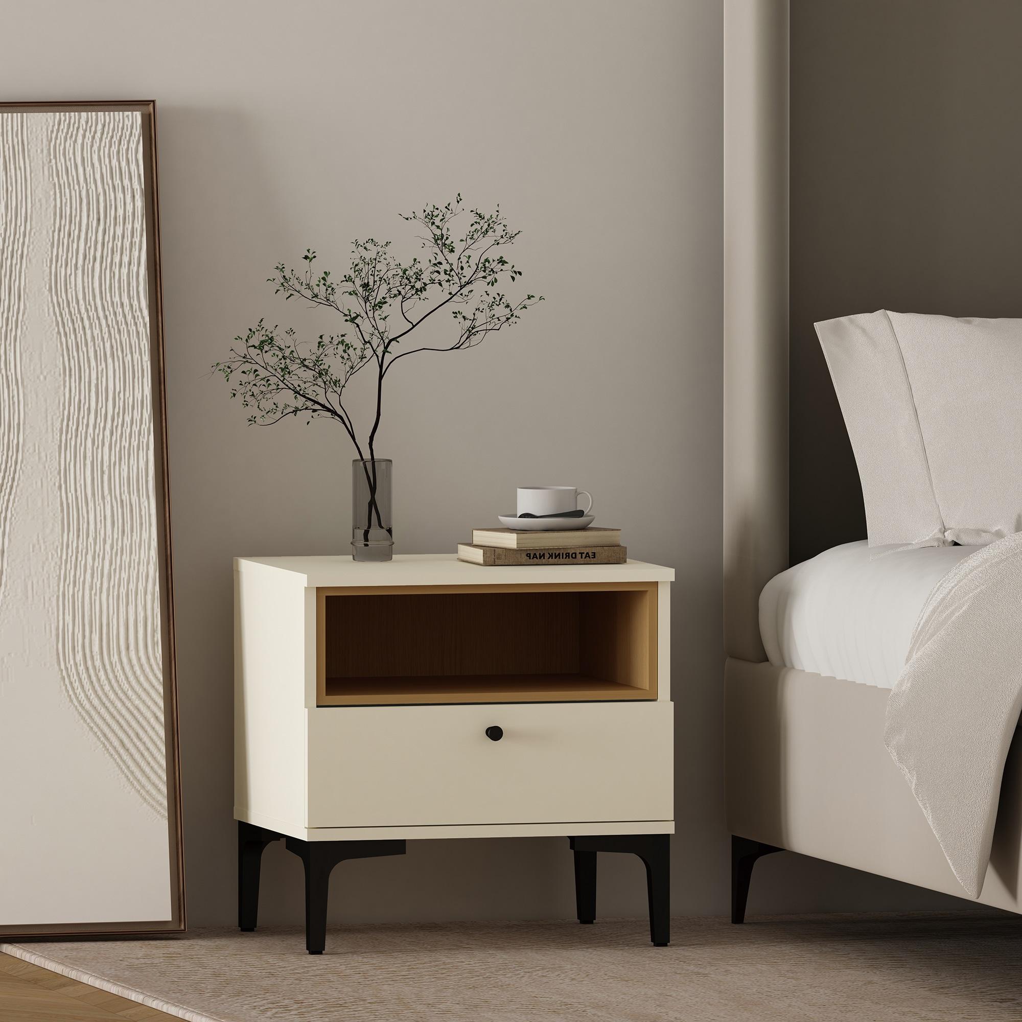 Ivy Bronx Modern Decatur Nightstand with 1 Full Extension Drawer and Metal Legs