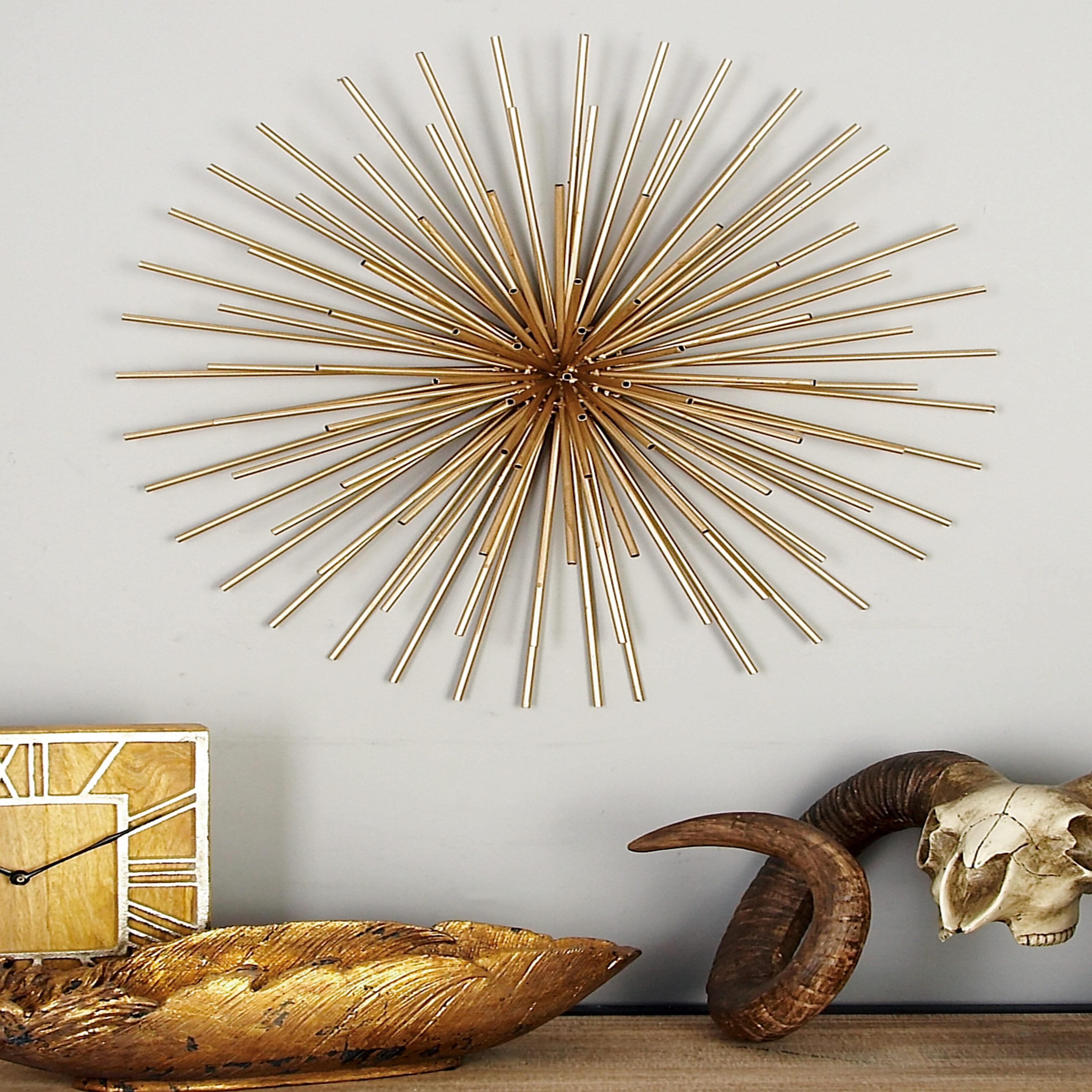 DecMode Contemporary Gold Metal 3D Starburst Wall Décor, Set of 3 16", 20", 24"D