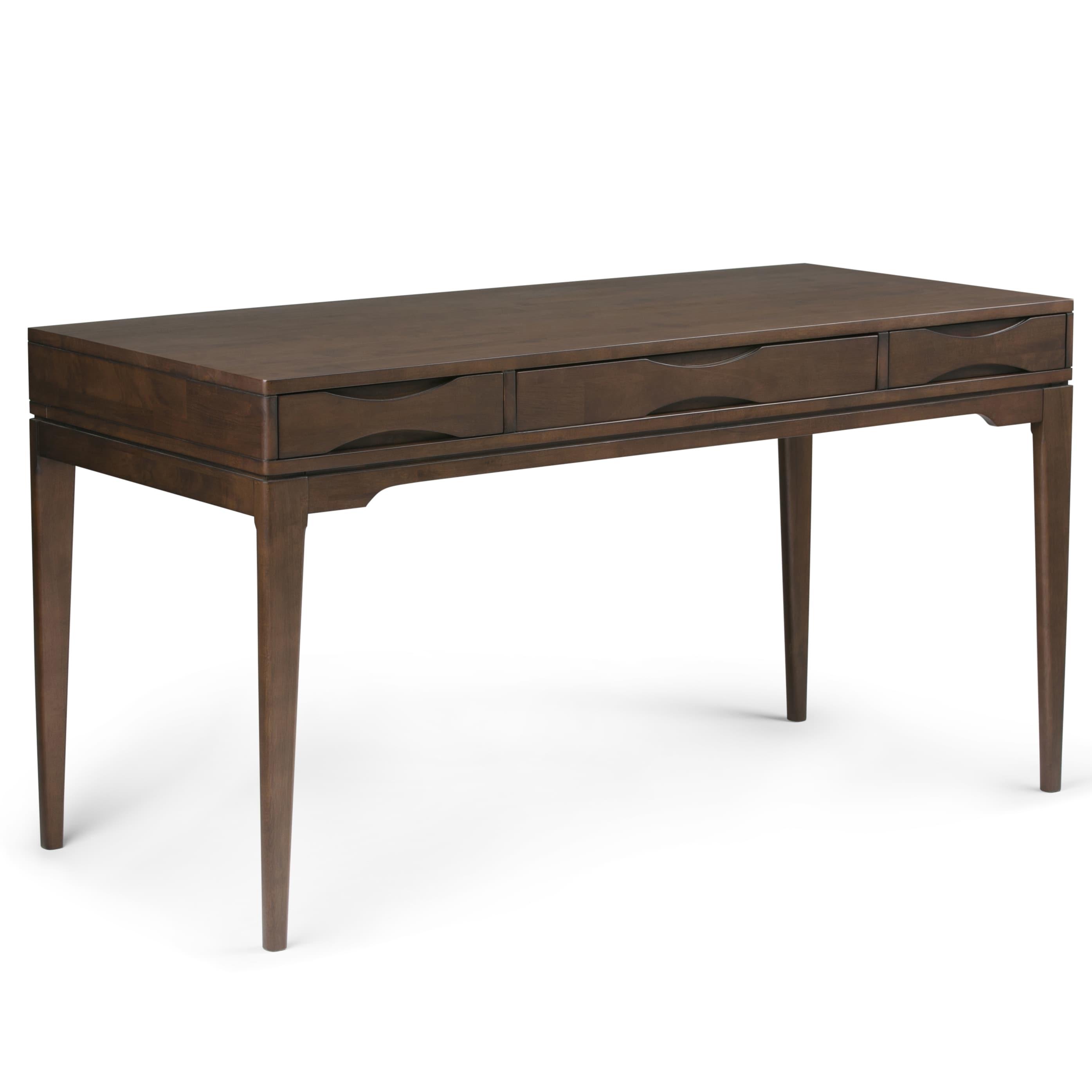 Simpli Home Harper Solid Wood Desk, Contemporary Style with Keyboard Tray and Storage