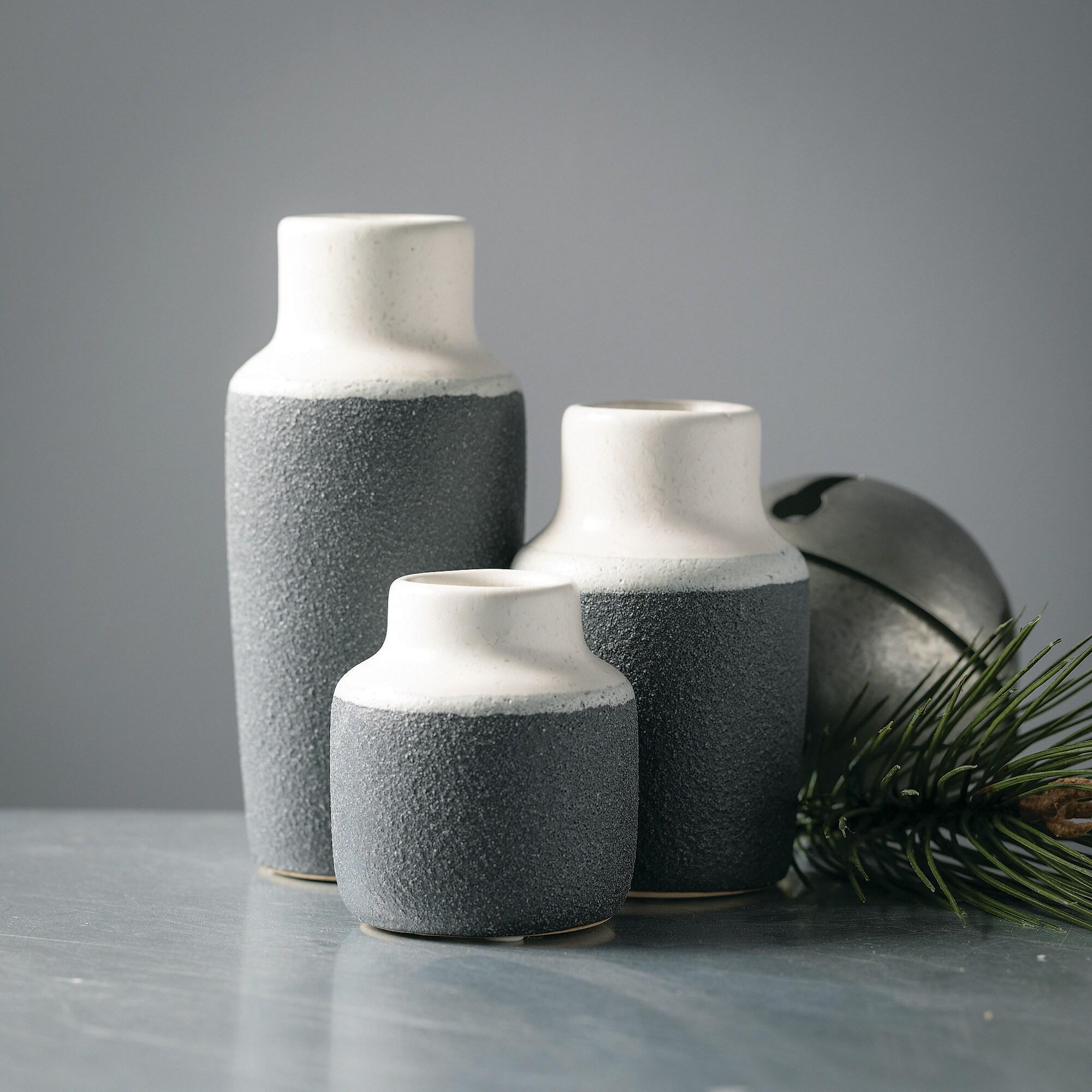 Sullivans Set of 3 Ceramic Vase 7"H, 5.25"H & 3.75"H White and Black