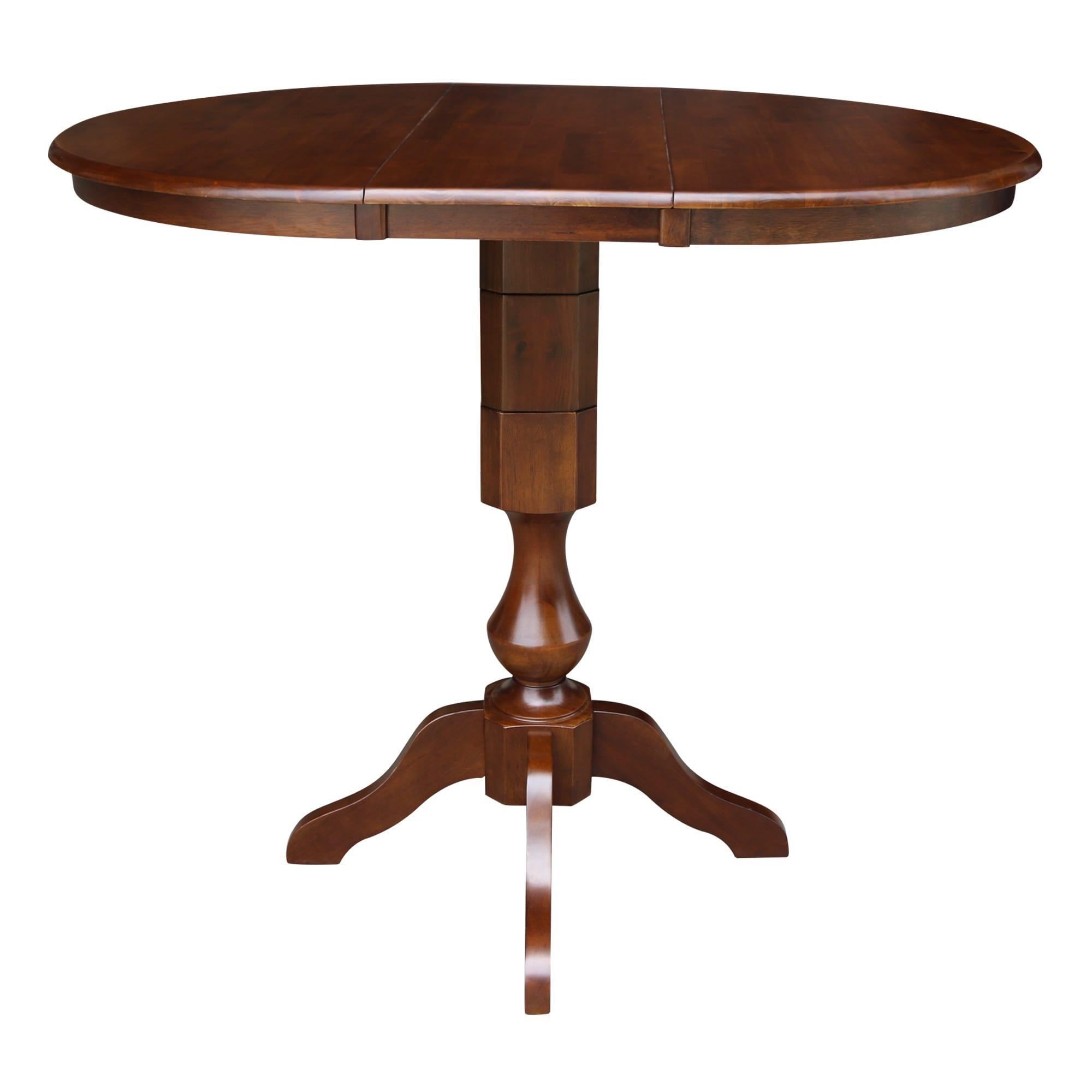 36" Round Solid Wood Pedestal Counter Height Dining Table With 12" Extension Leaf in Espresso by International Concepts