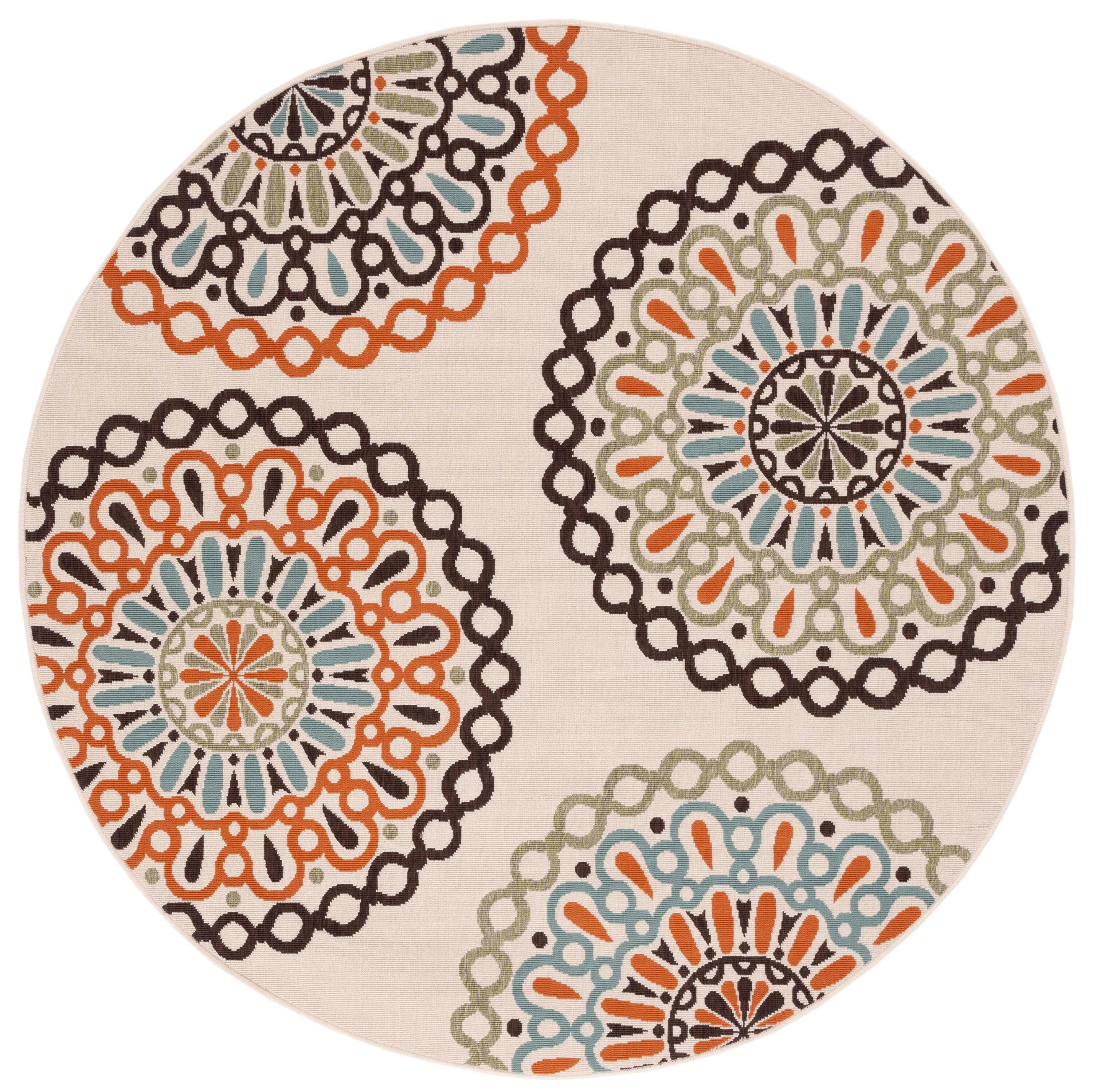 Veranda VER092 Power Loomed Indoor/Outdoor Accent Rug - Cream/Terracotta - 3' Round - Safavieh