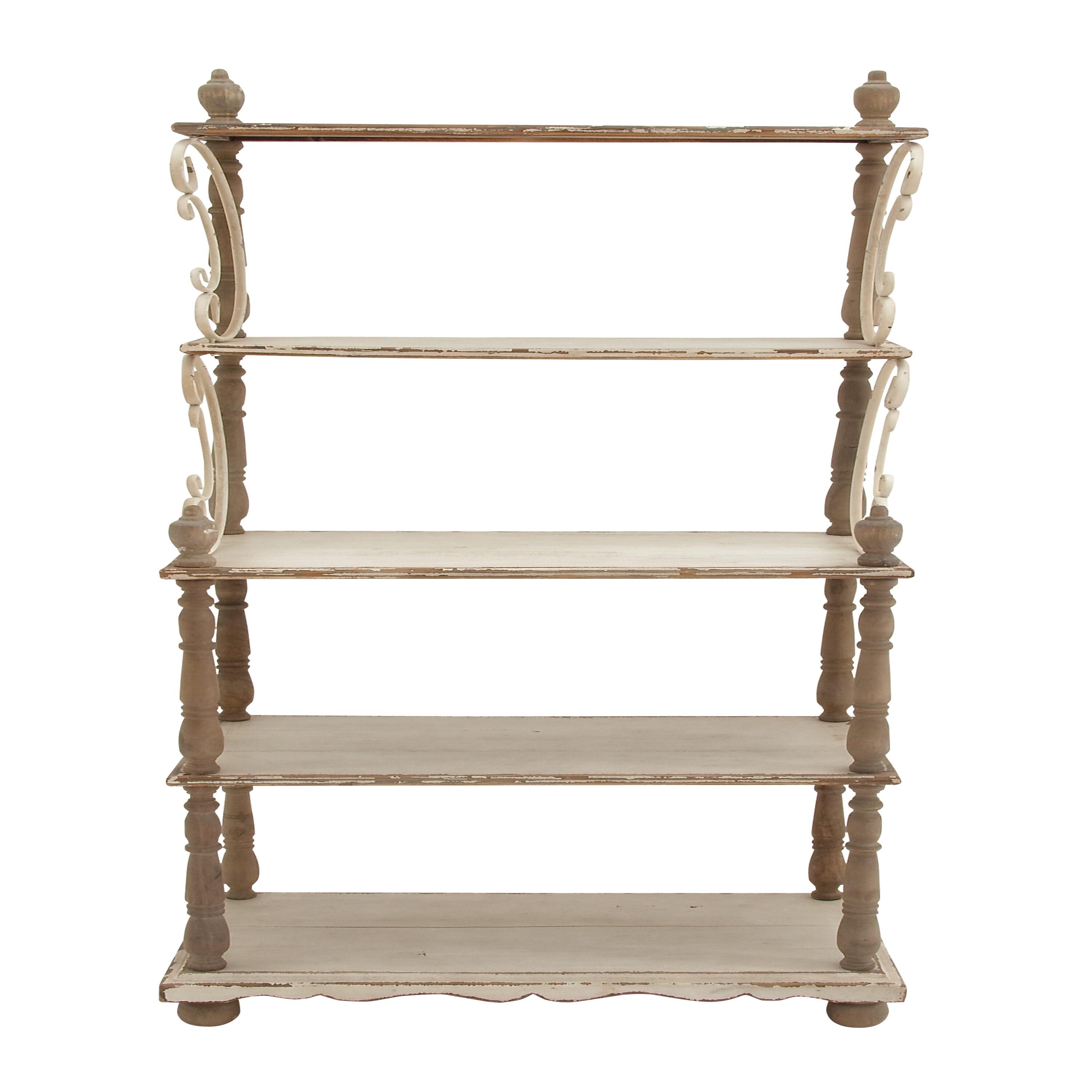 75" x 32" Farmhouse Wood Shelving Unit Off White - Olivia & May: 5-Tier Storage Bookcase