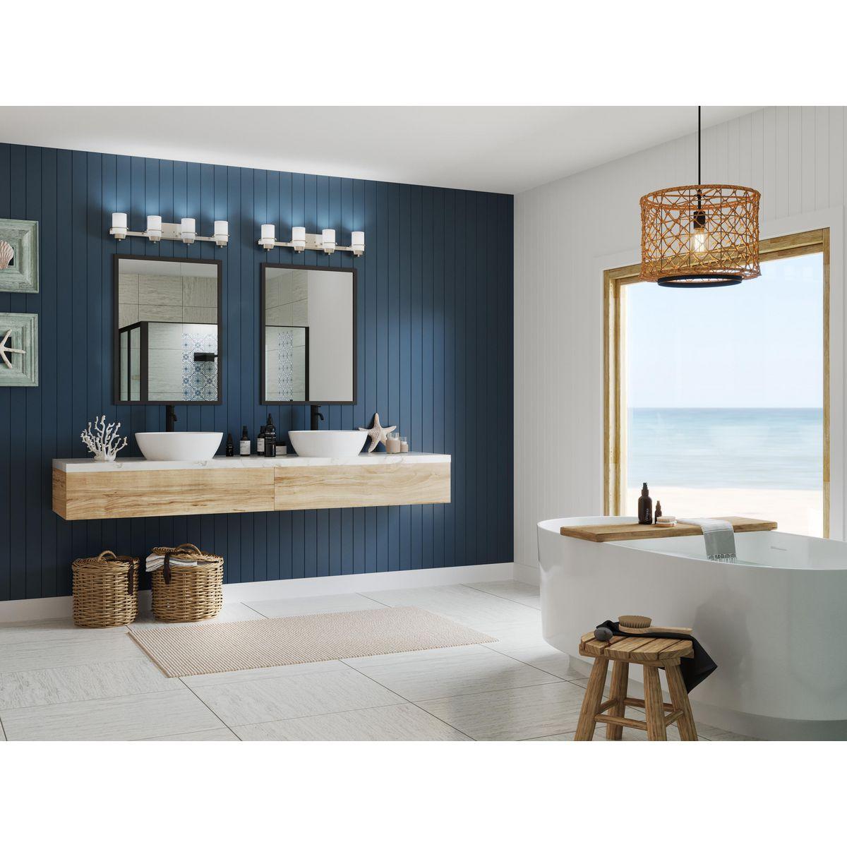 Progress Lighting Reiss 4-Light Vanity Light, Brushed Nickel, White Glass Shades