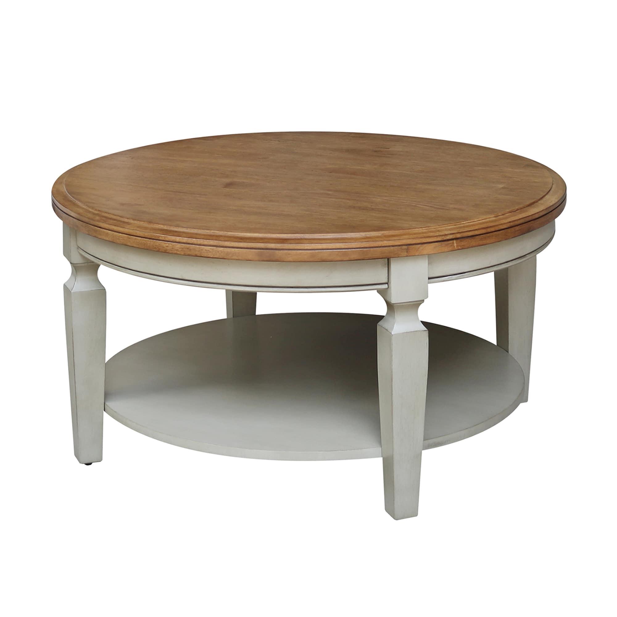 Vista Round Coffee Table Brown - International Concepts: Modern Two-Tone Wood, Fixed Shelf, 20.3"H x 38"W