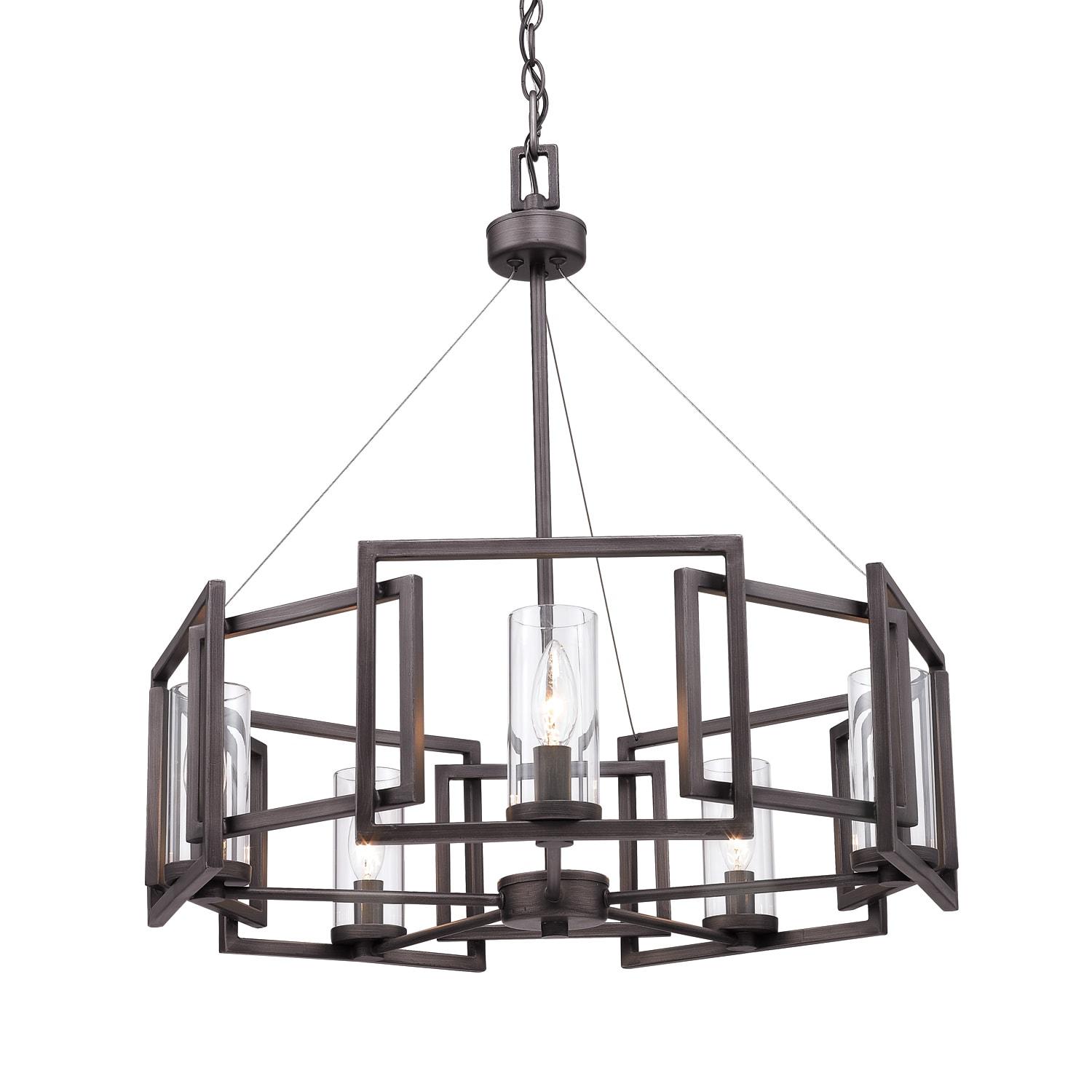 Golden Lighting Marco 5-Light Chandelier in Gunmetal Bronze with Clear Glass