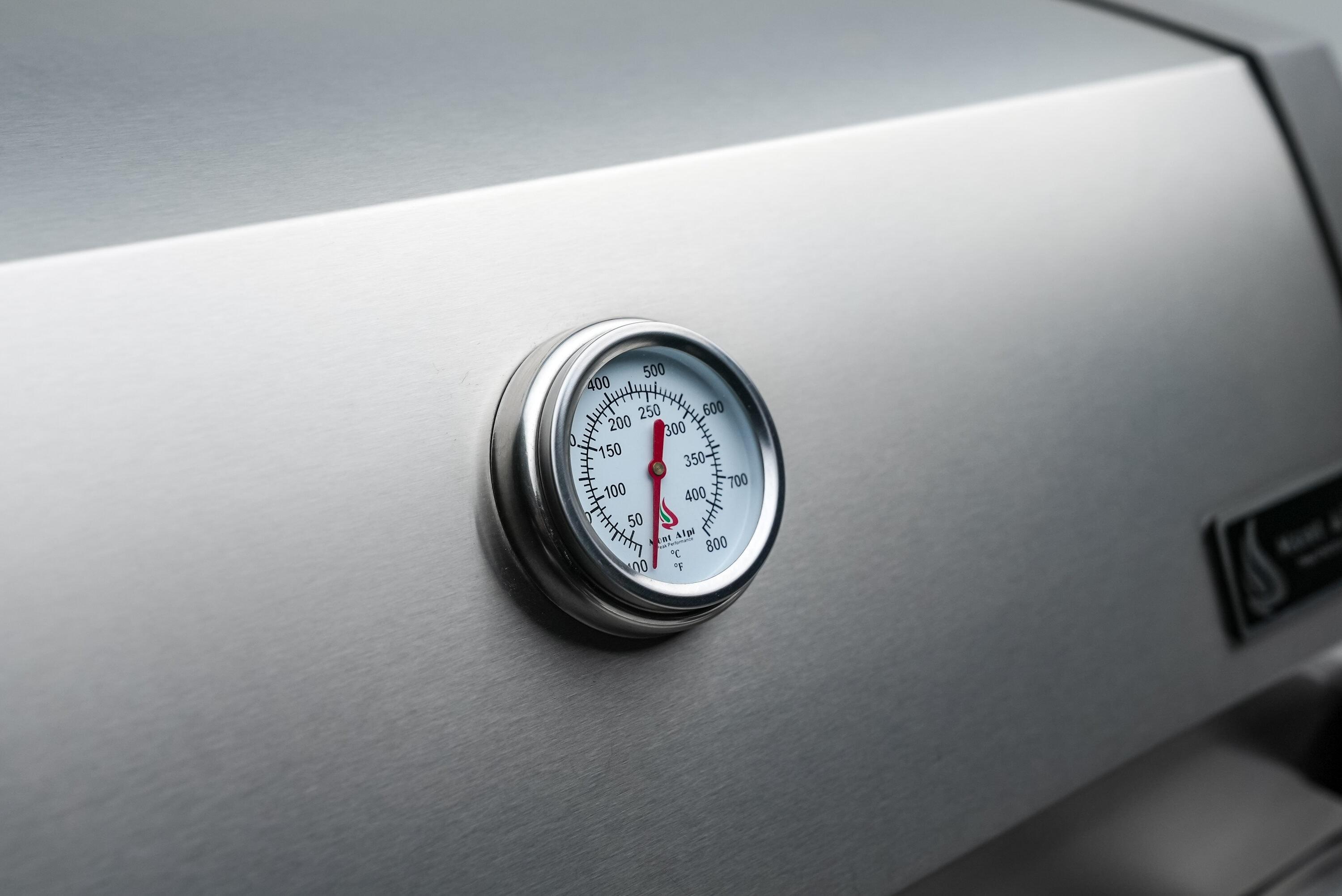 Mont Alpi 805 6-Burner 115000 BTU MAi805-D45FC U-shaped Stainless Steel Deluxe Modular Outdoor Kitchen BBQ Island Grill + Fridge Cabinet - 2 Infrared Burners, White Granite Countertops, Rotisserie Kit