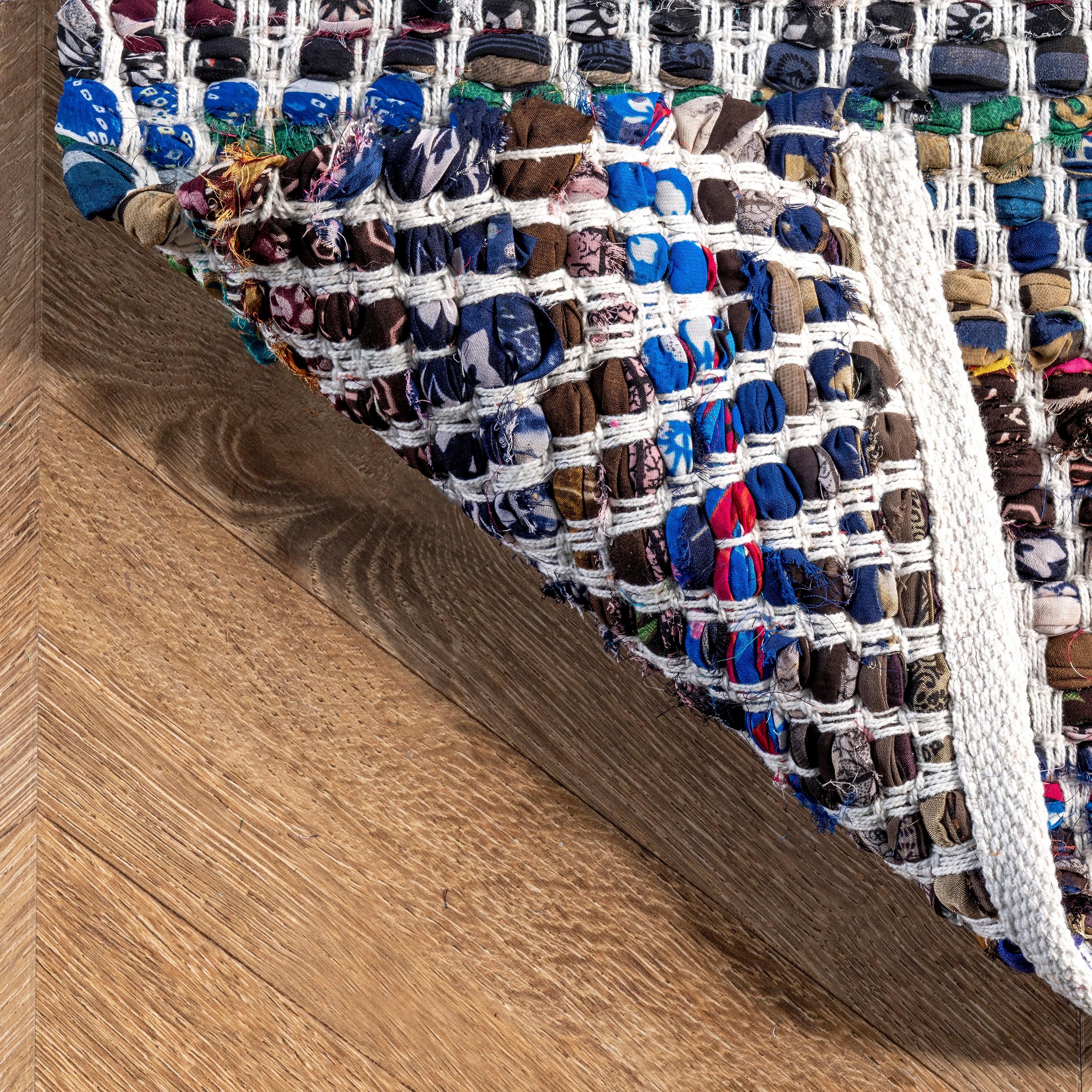 Hand-Woven Indigo Chevron 31'' Cotton Blend Runner Rug