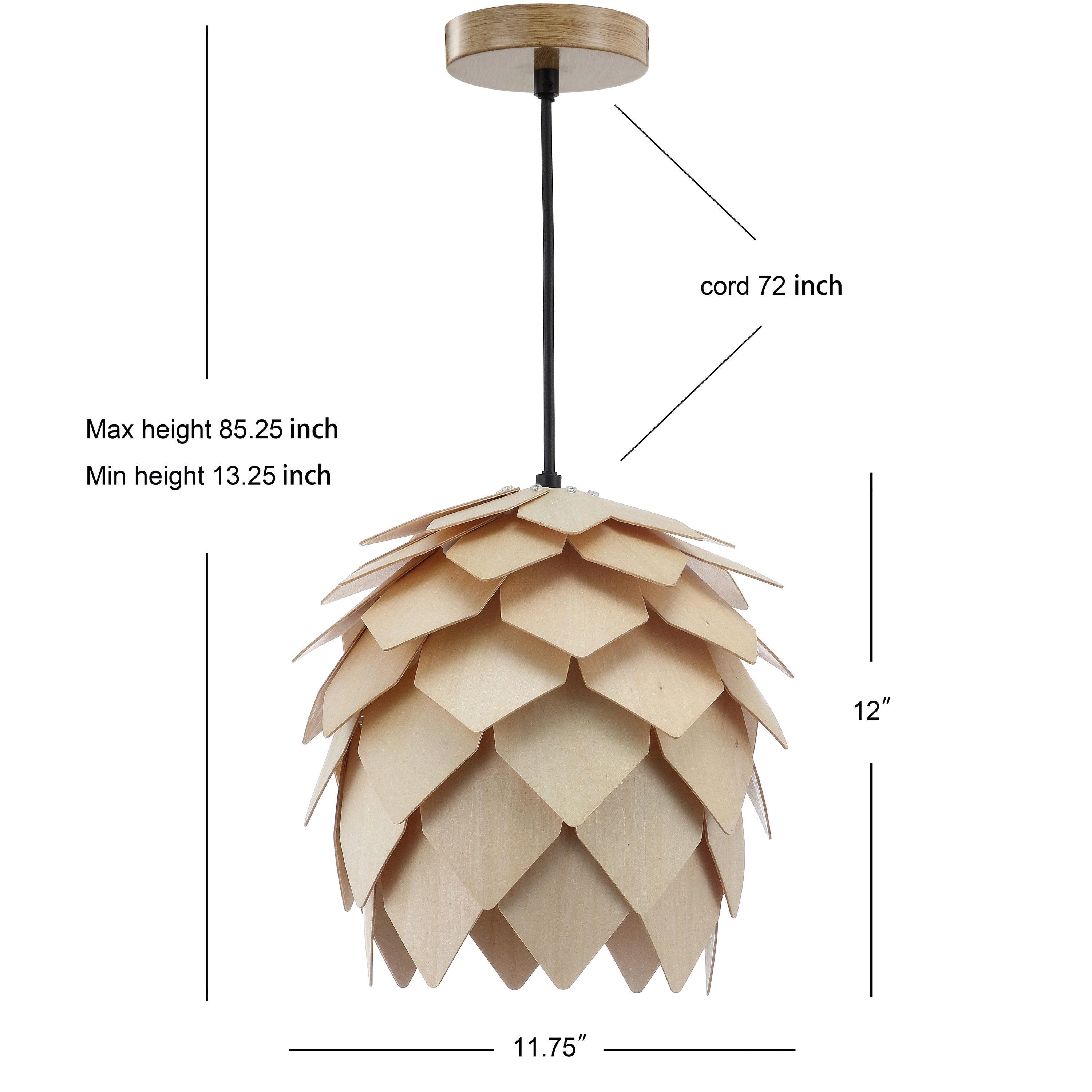 HOZO JYL6125A Simon 11.75" Pinecone Wood LED Pendant Contemporary Dimmable Adjustable Dining Room Living Room Kitchen Foyer Bedroom Hallway, Natural