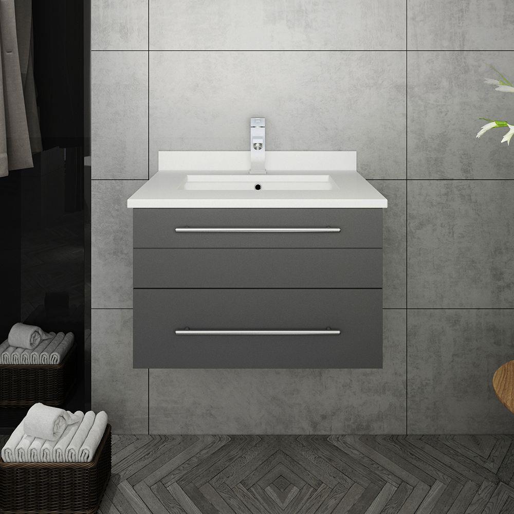 Lucera 24" Wall Mount Modern Single Sink Bathroom Vanity with Top and Undermount Sink