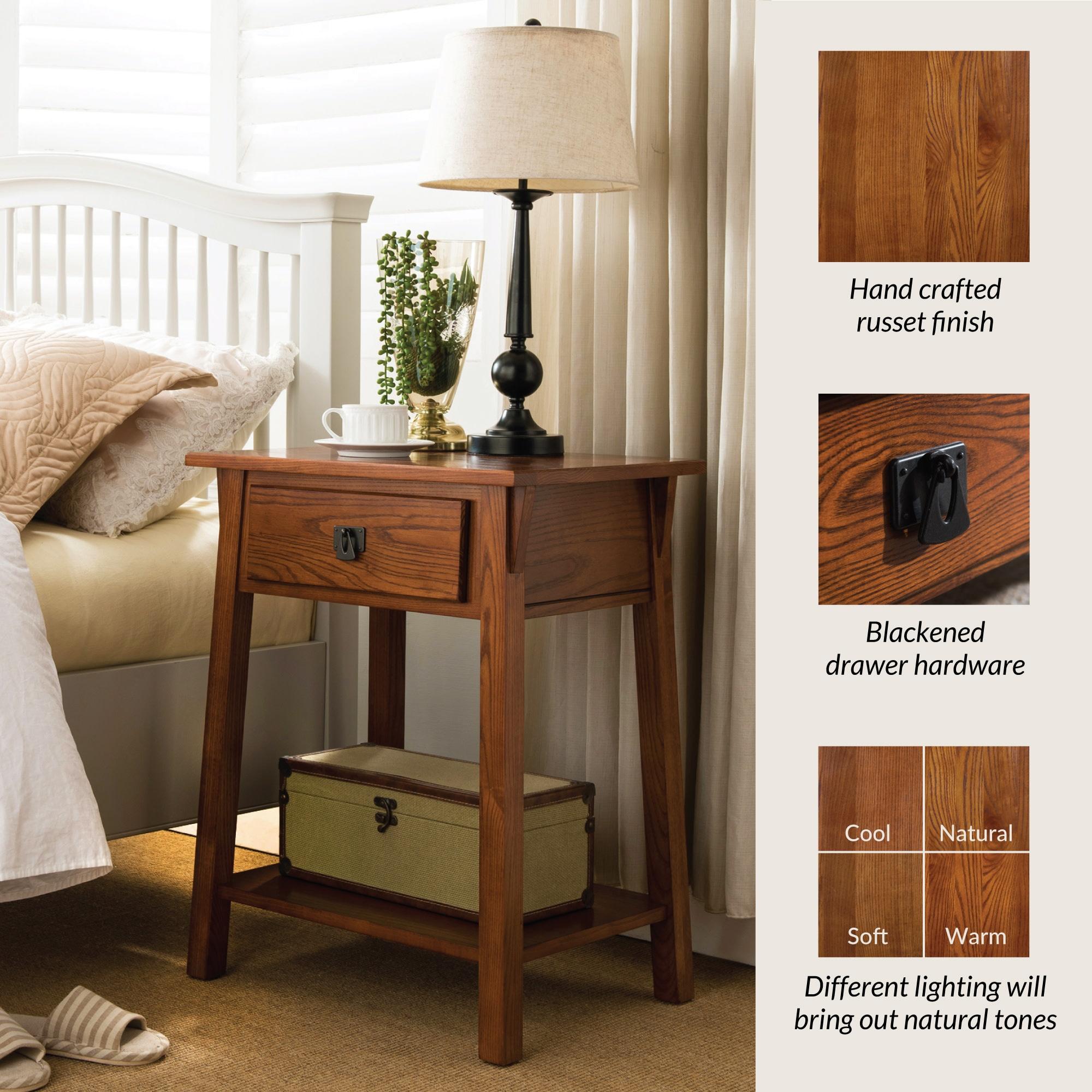 Nightstand Brown - Leick Home: Solid Wood, Mission Style, 28" High, with Drawer, 31 lbs