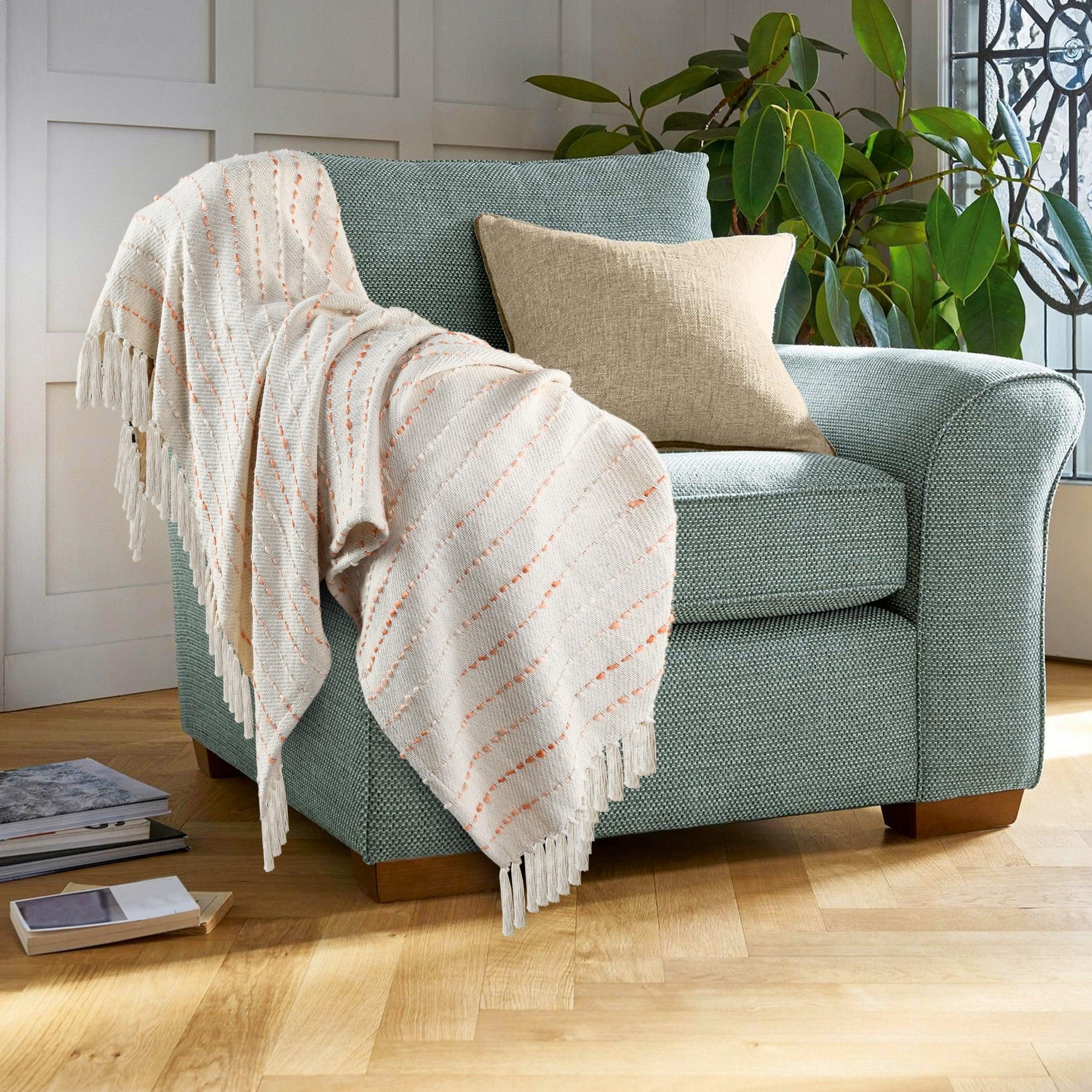 Deep Ombre Striped Handmade Woven Throw Blanket with Fringe
