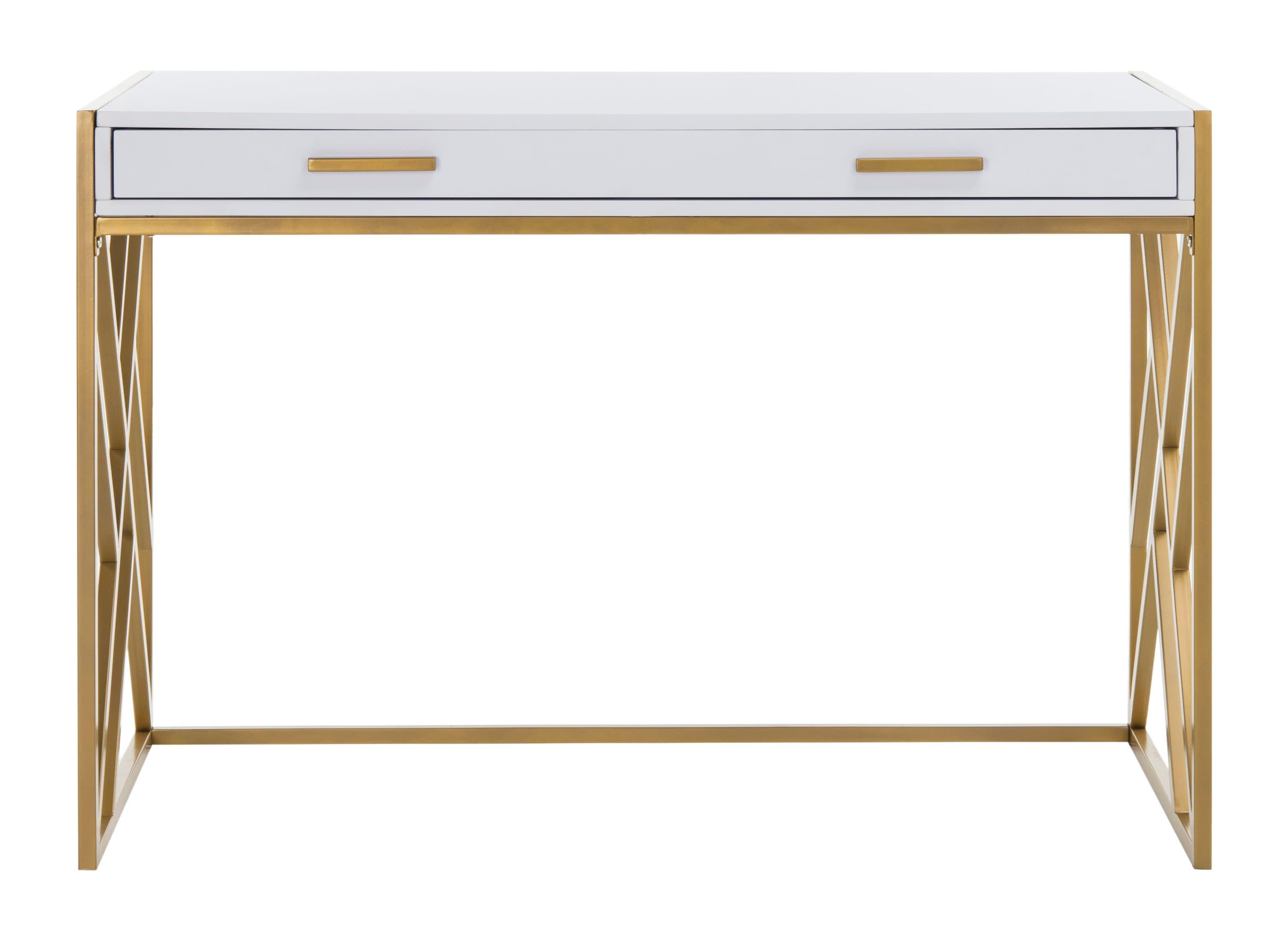 Elaine 1 Drawer Desk - White/Gold - Safavieh