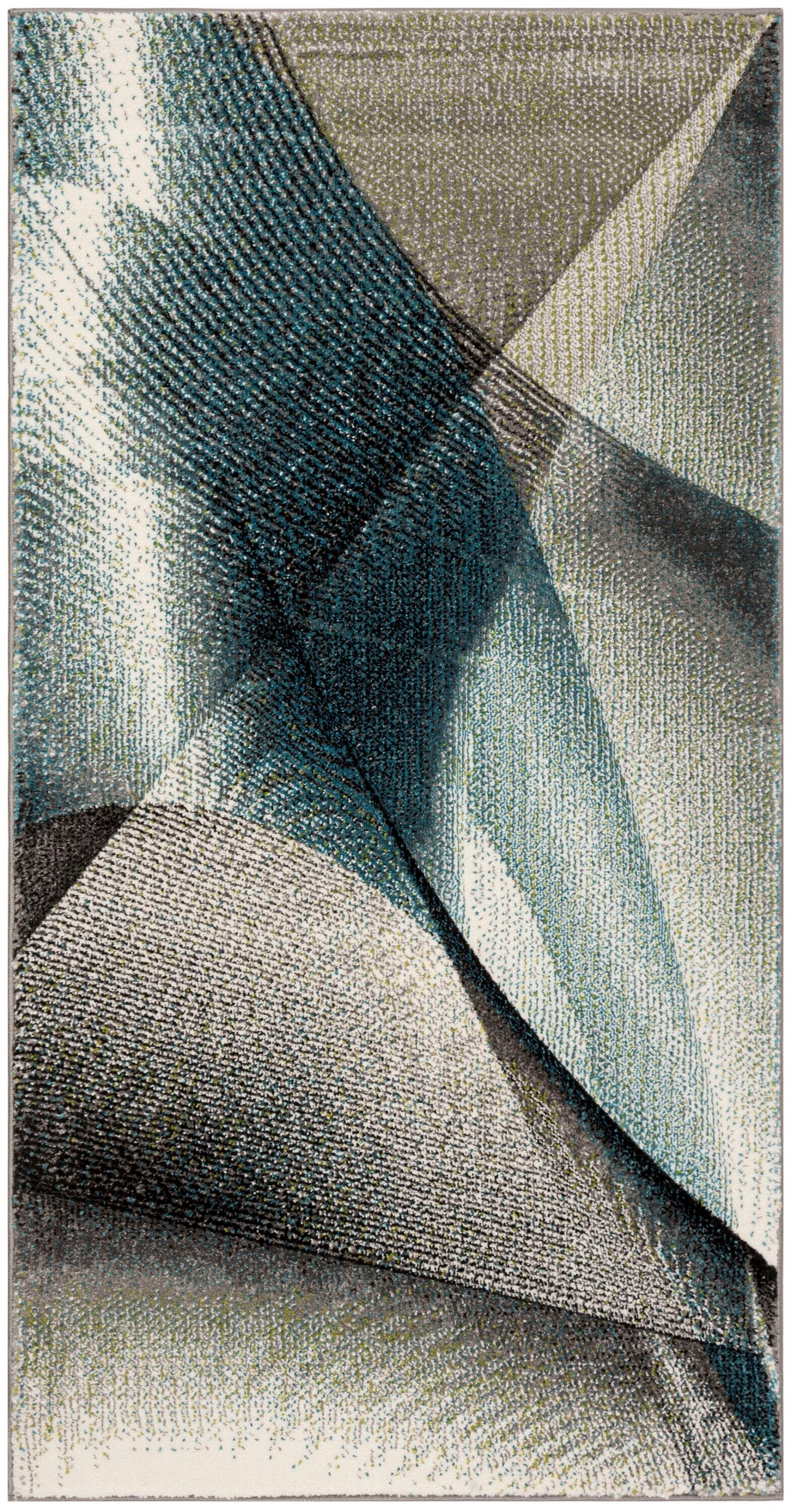 Hollywood HLW715 Machine Made Accent Rug - 2'7"x5' - Grey/Teal - Safavieh