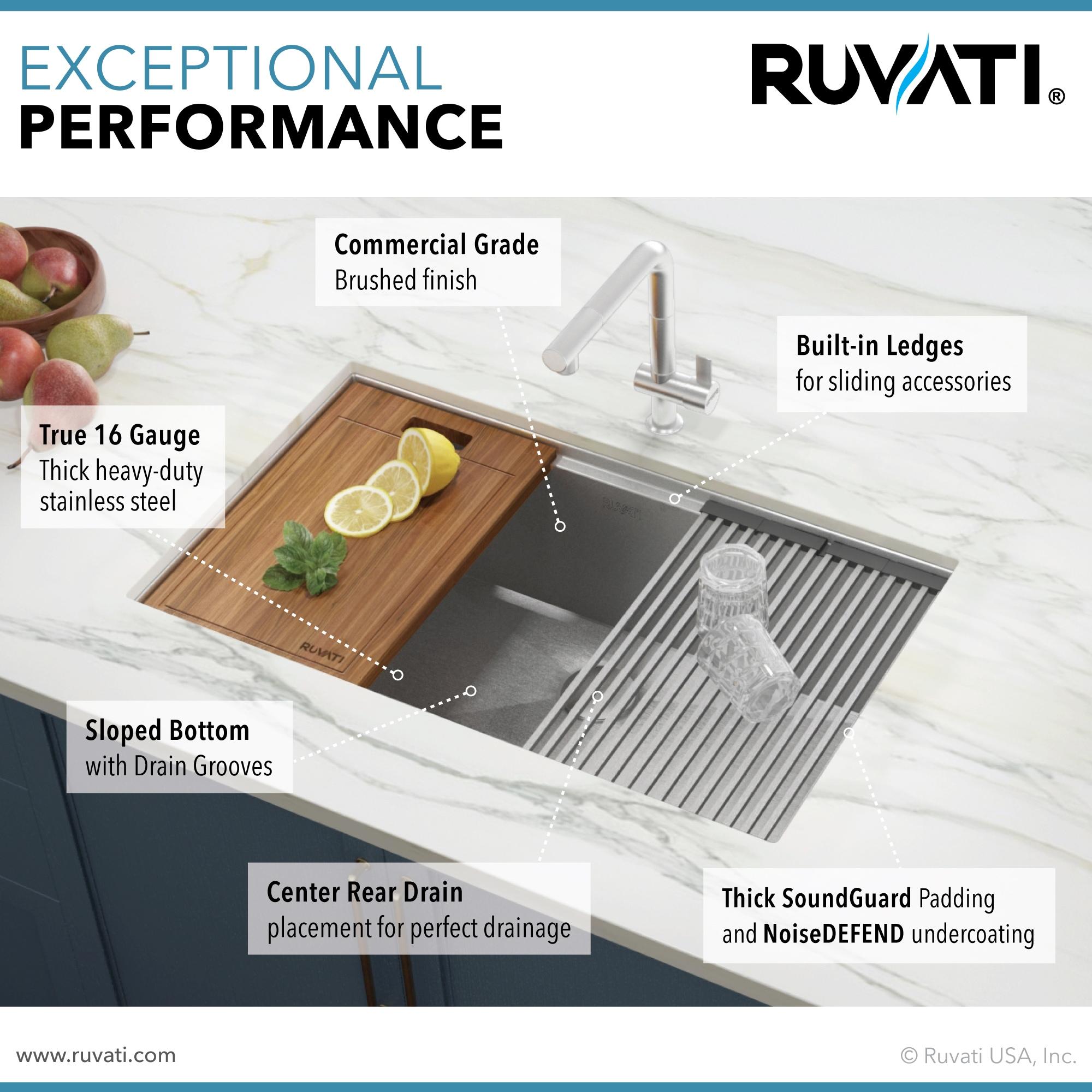 Ruvati Workstation Undermount 16 Gauge Stainless Steel Kitchen Sink Single Bowl