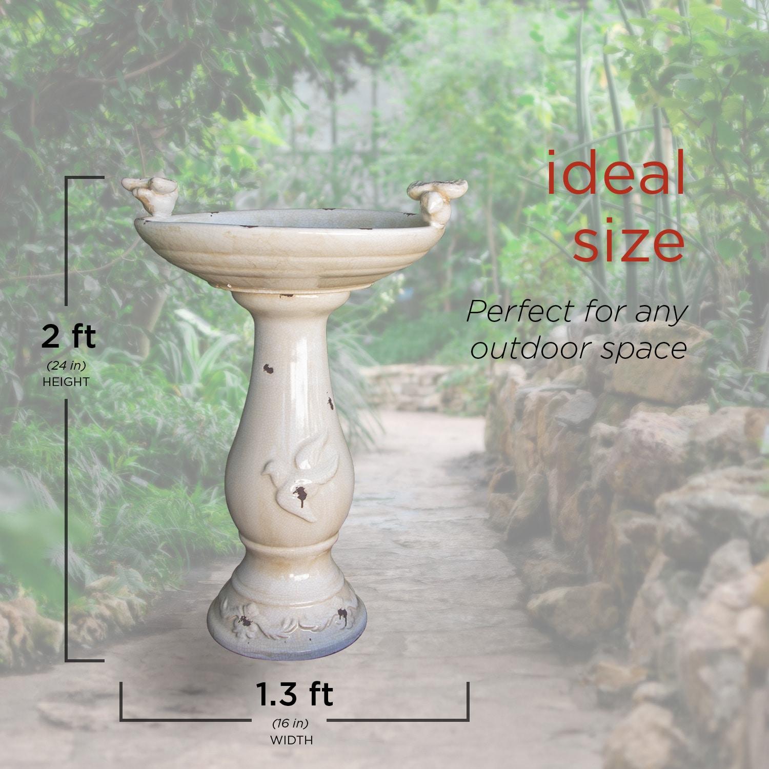 24" Antique Ceramic Birdbath With Birds - Brown - Alpine Corporation: Weather-Resistant, Freestanding Design