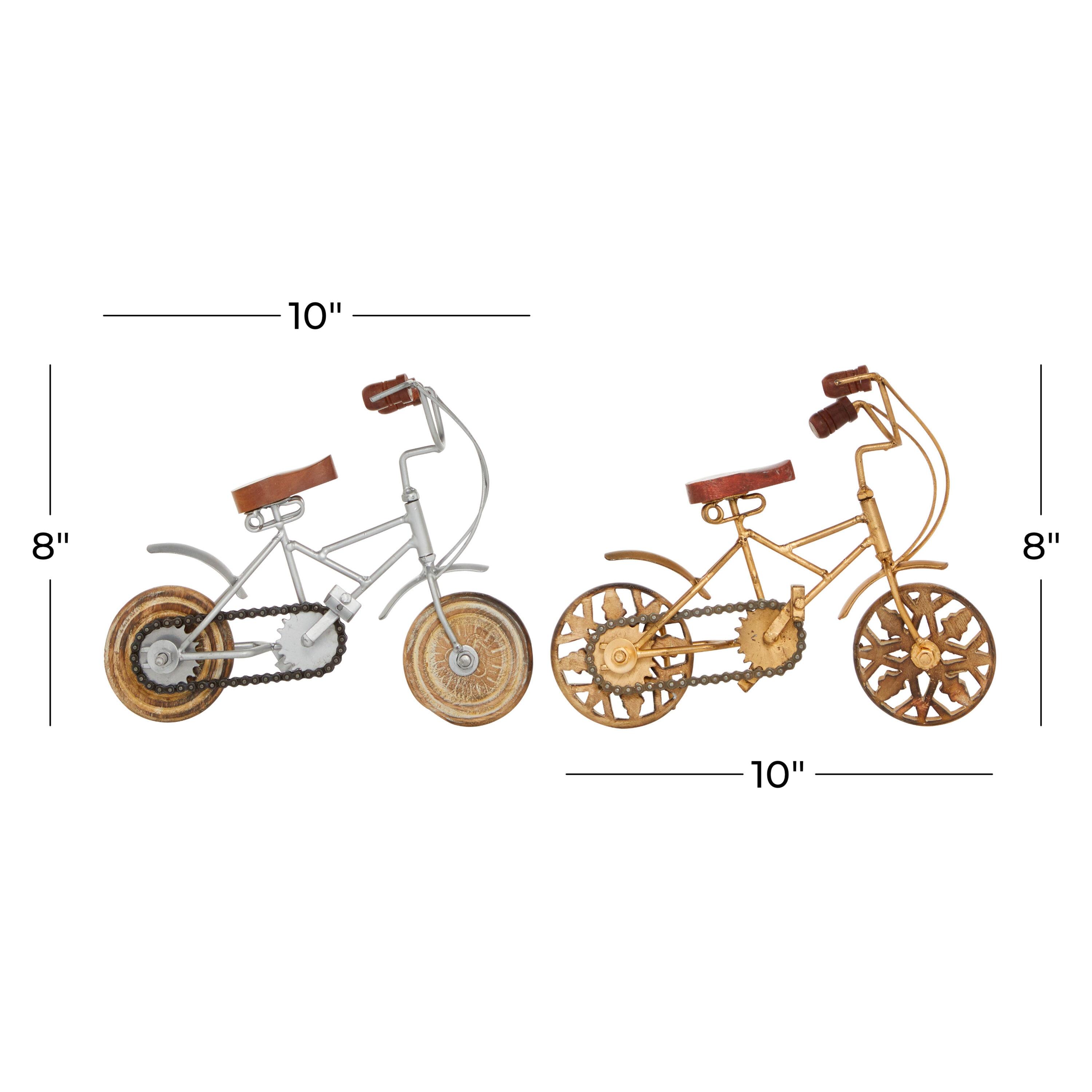 4"W, 8"H Multi Colored Metal Bike Sculpture with Wood Wheels, by DecMode (2 Count)