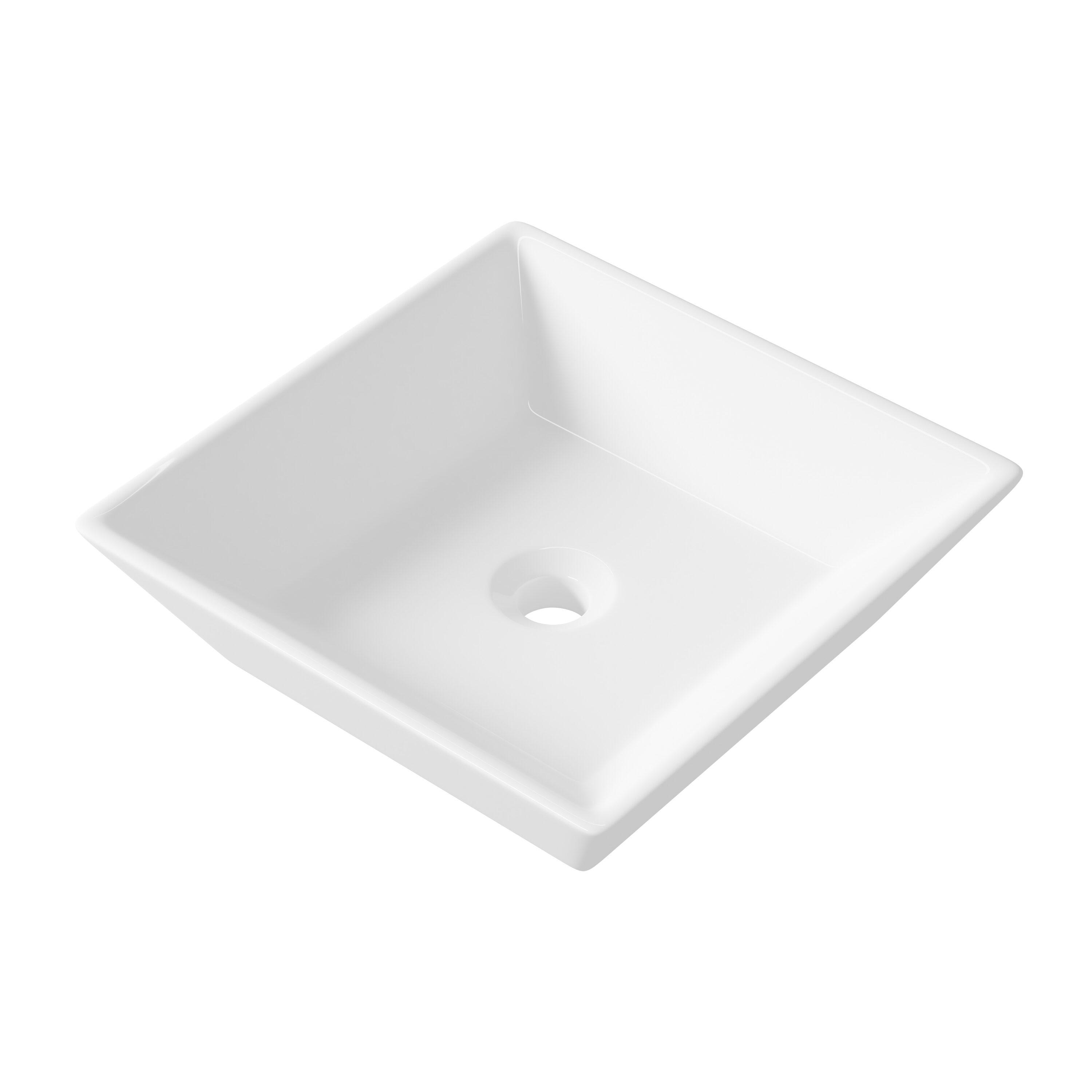 Naples 16" W x 5" H Square Vitreous ChinaBathroom Countertop Sink Vessel Sink in White