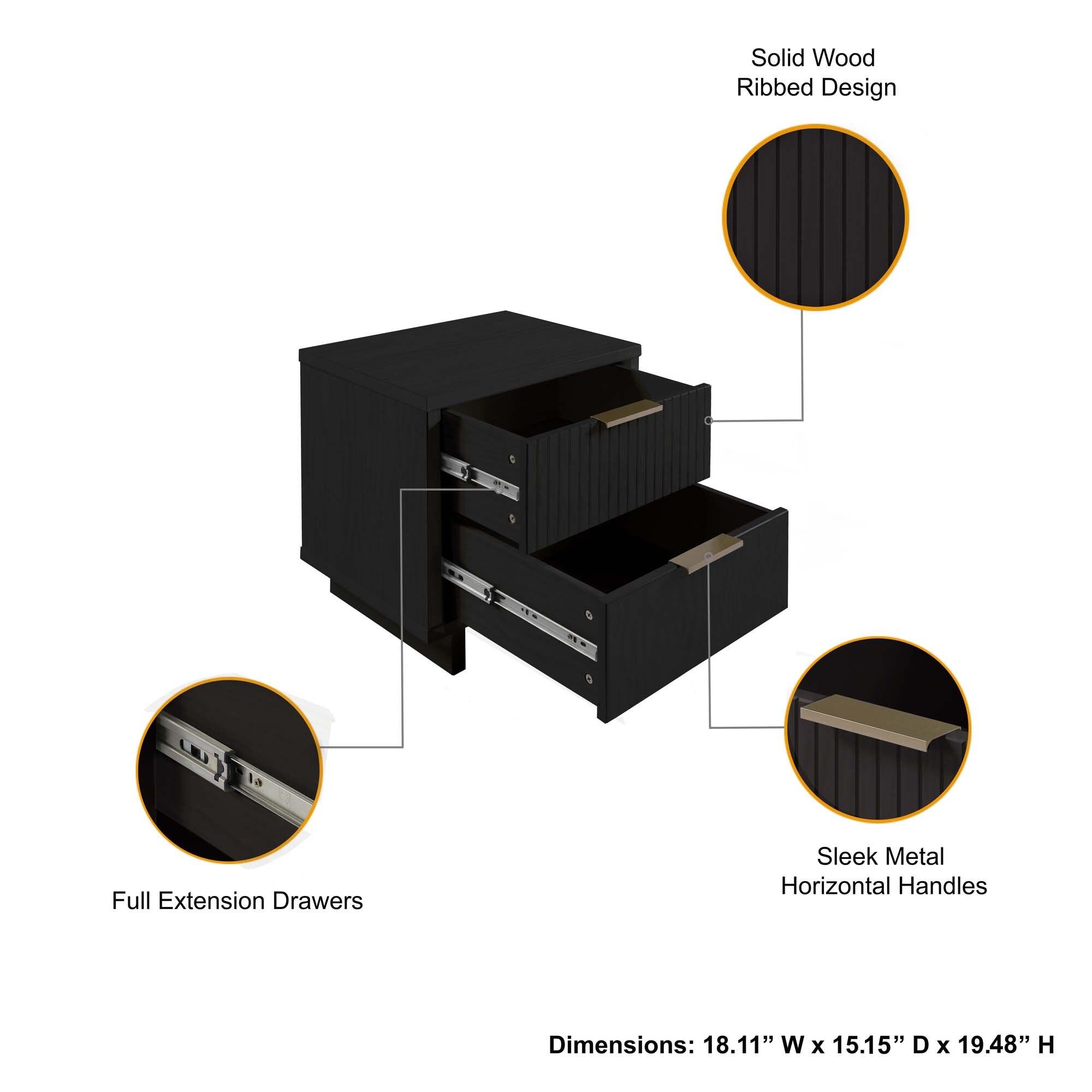 Granville Modern 2 Drawer Nightstand Black - Manhattan Comfort: Bedside Table with Storage, Painted Wood Finish