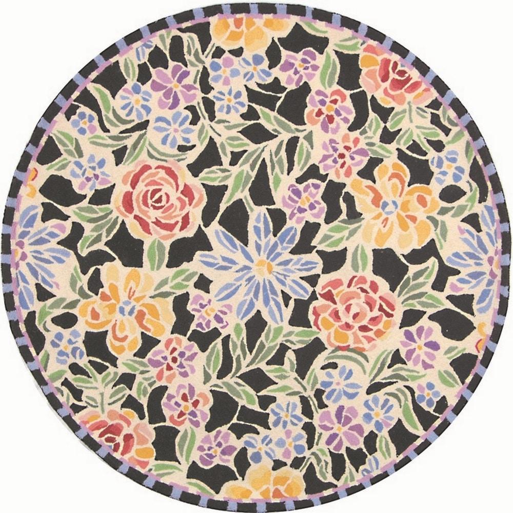 SAFAVIEH Chelsea Endika Floral Wool Area Rug, Black, 8' x 8' Round