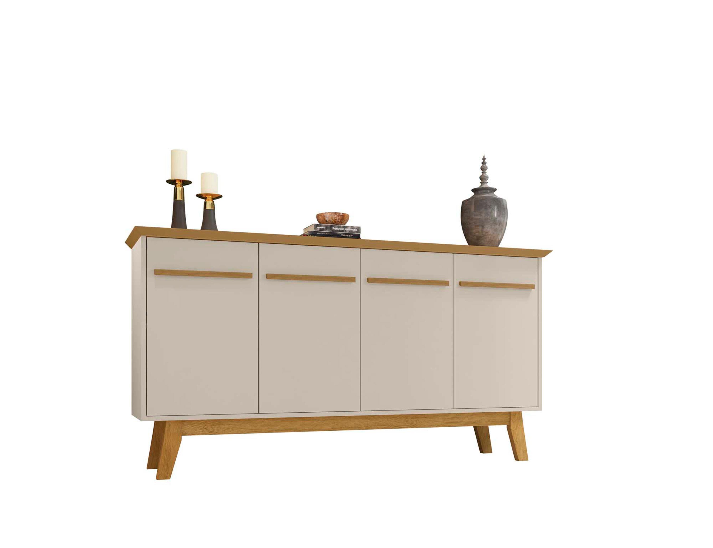 62.99" Yonkers Sideboard Off White/Cinnamon - Manhattan Comfort: Mid-Century Buffet Console