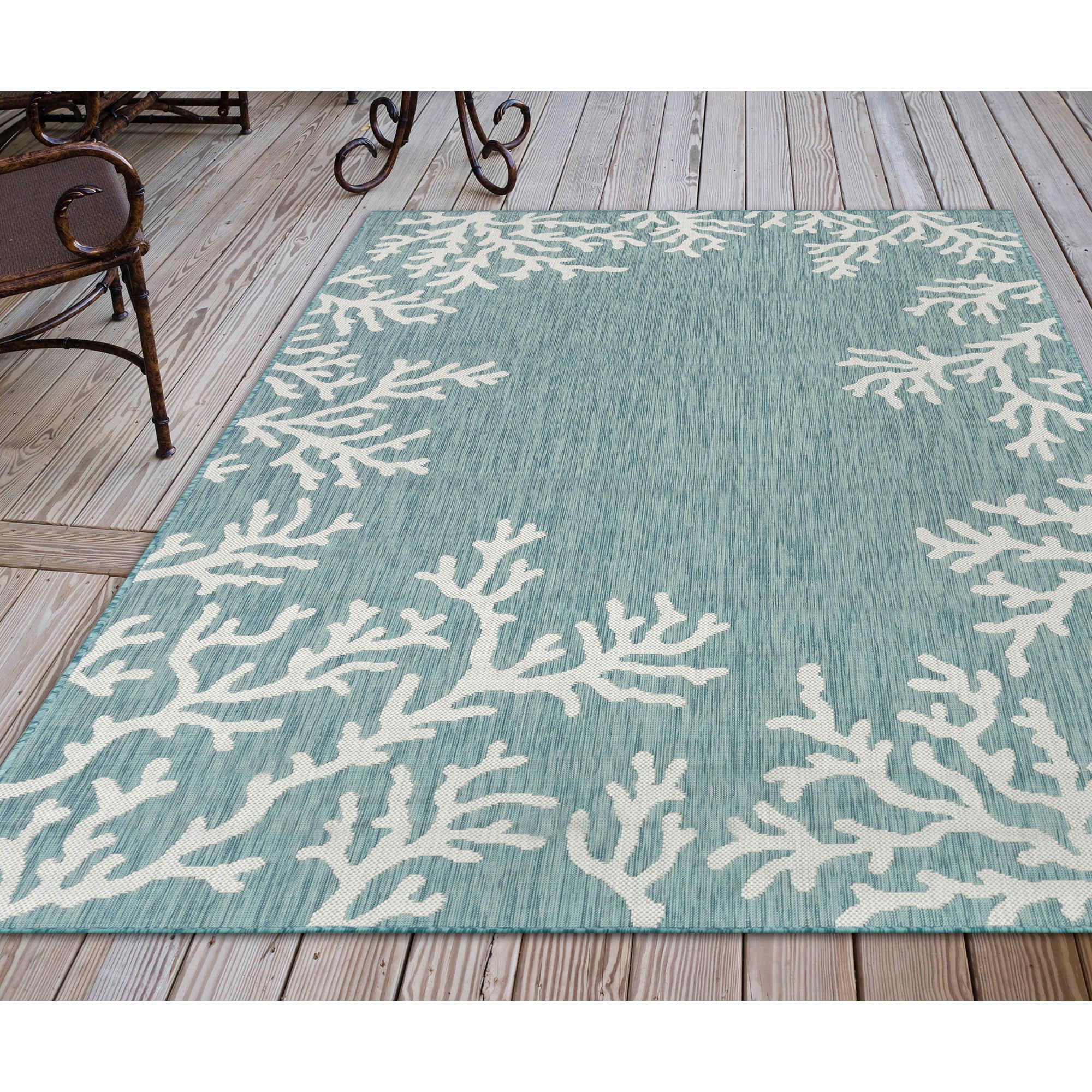 Liora Manne Carmel Coral Border Indoor/Outdoor Rug Aqua 3'3" x 4'11"