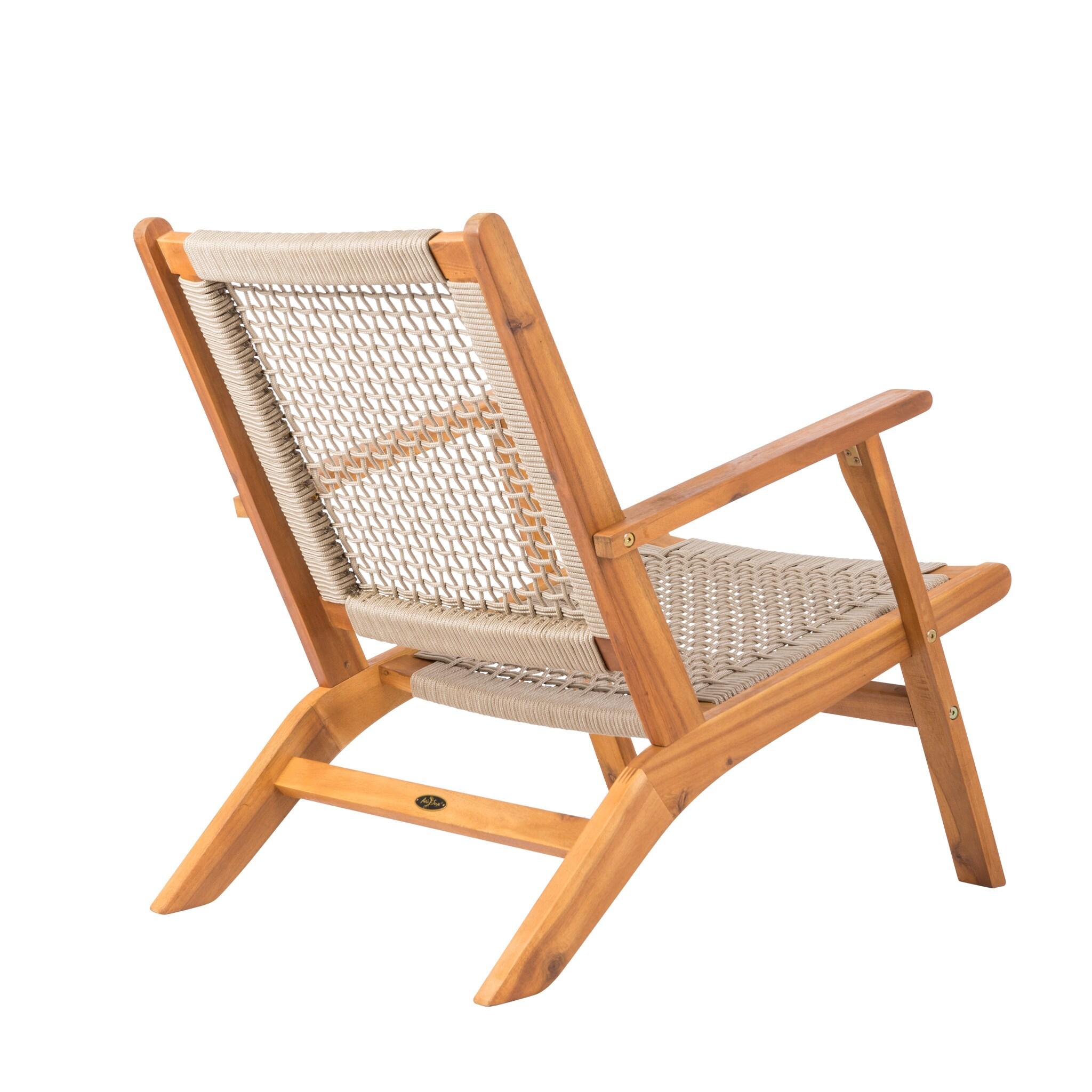 Balkene Home Patio Sense Vega Natural Stain Chair ,Acacia Wood Construction ,Woven Web Seat- Navy Blue Cording