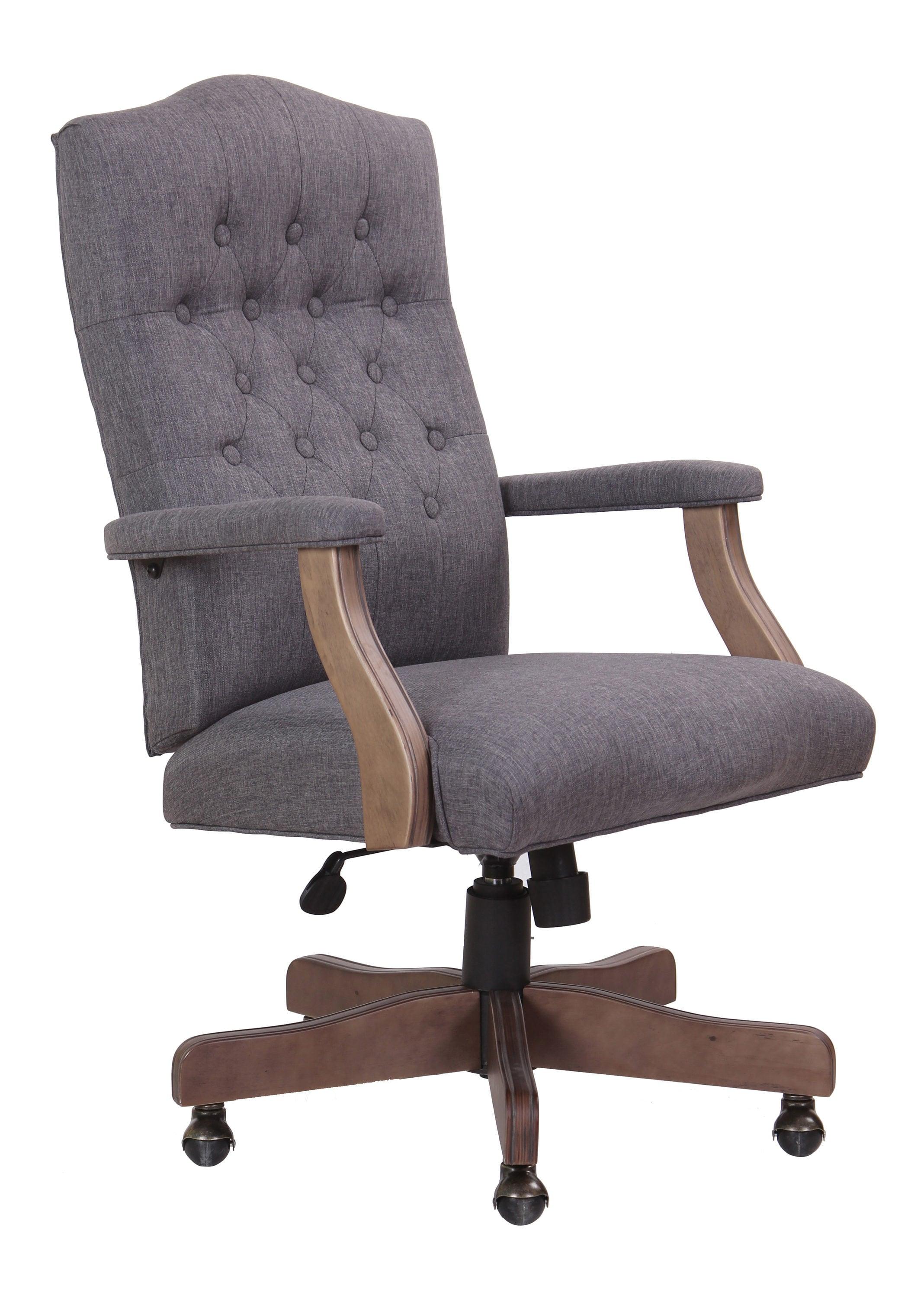 Traditional Executive Chair Slate Gray - Boss Office Products: Driftwood Base, Brass Castors, Pneumatic Lift