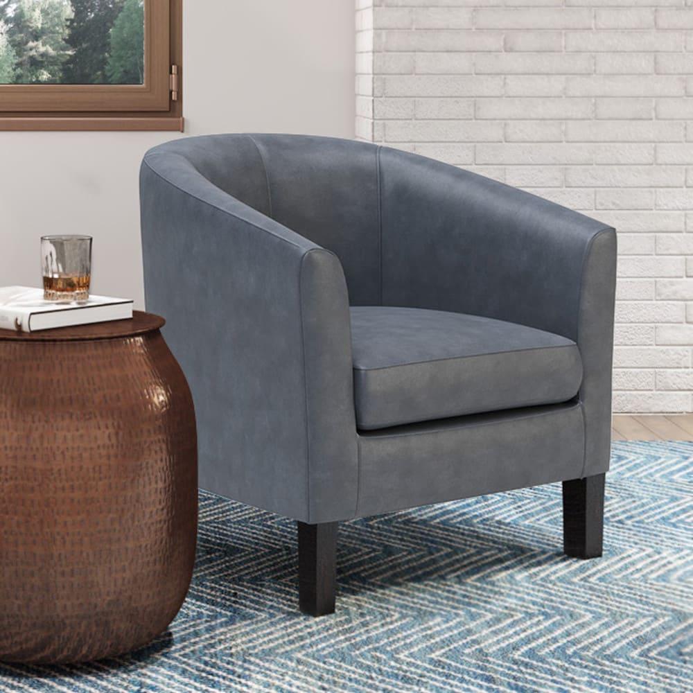 Simpli Home Austin 30"W Upholstered Vegan Faux Leather Contemporary Tub Accent Chair with High Arms and Deep Seat