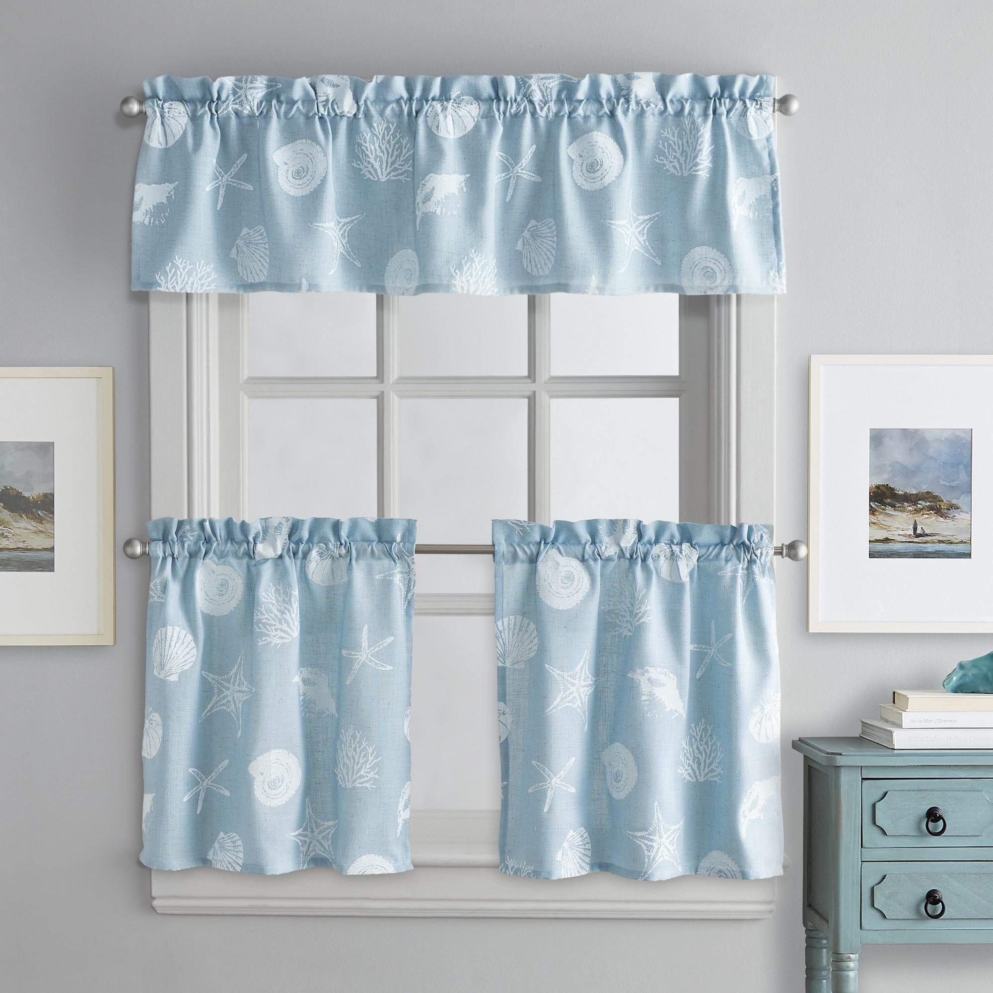 CHF Seashells 24" Tier Curtain, Pair, Printed, Aqua, Adult