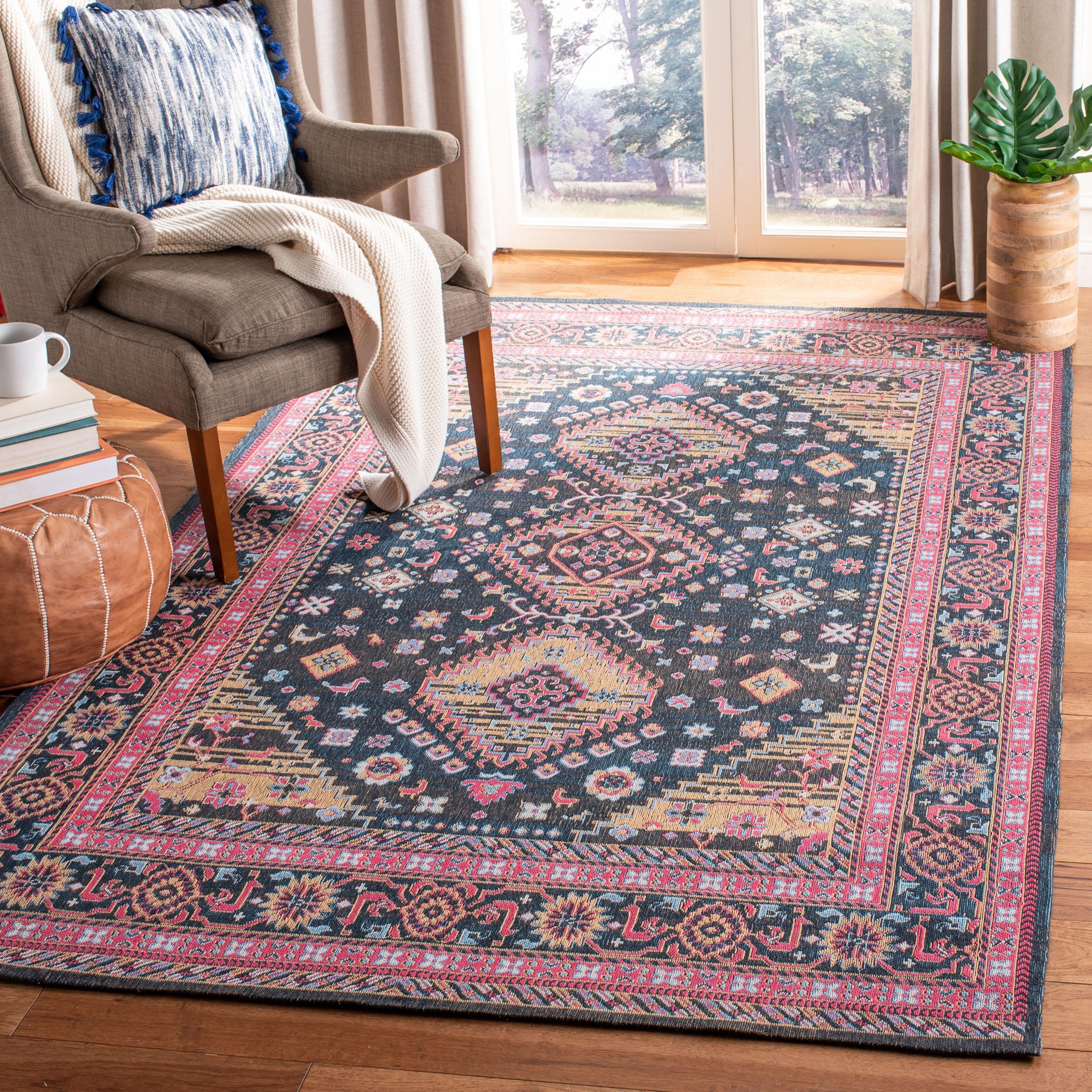 Classic Vintage CLV114 Power Loomed Area Rug - Navy/Pink - 4'x6' - Safavieh.