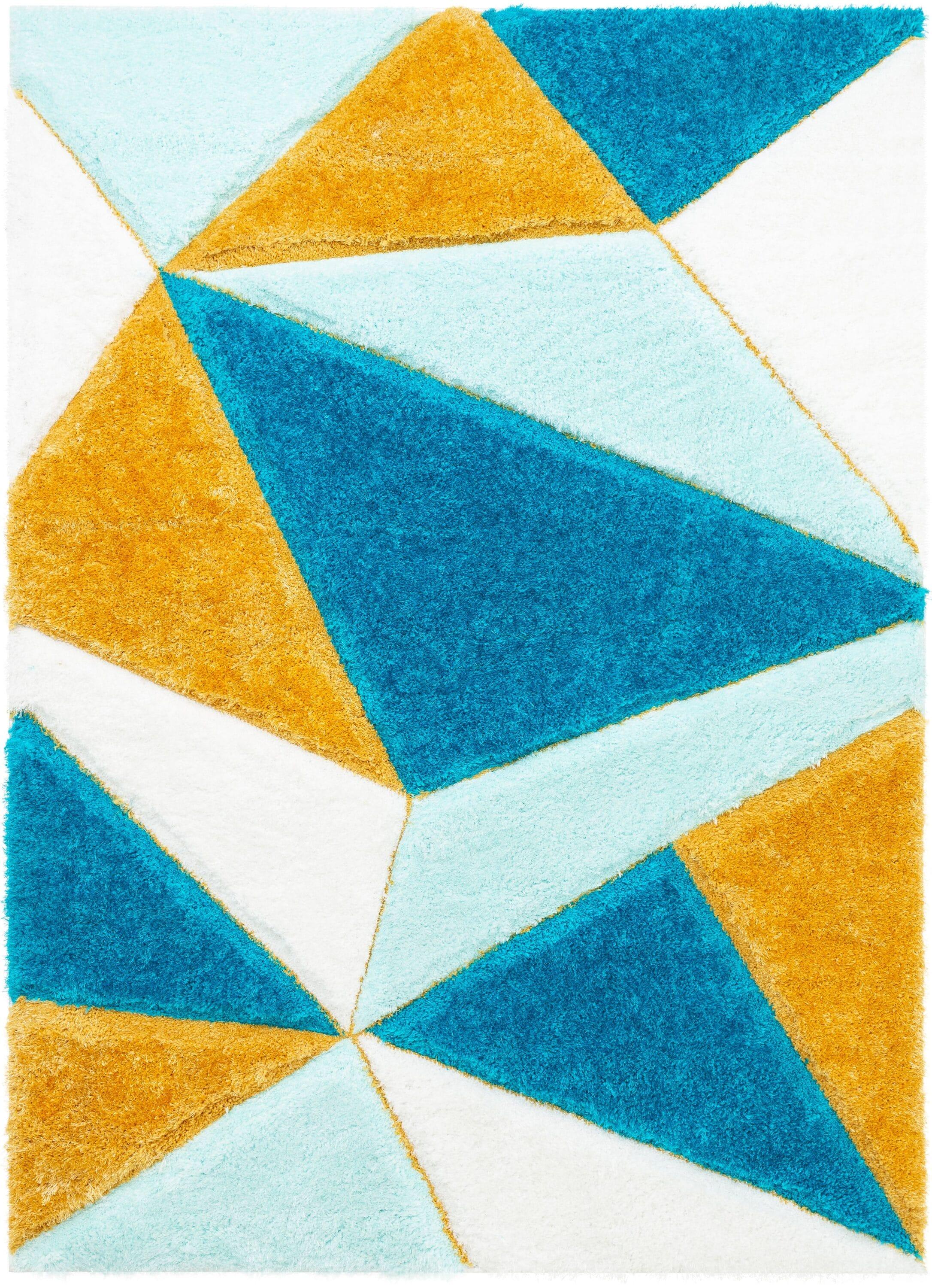 Cobina Geometric Shag Blue/Yellow Area Rug