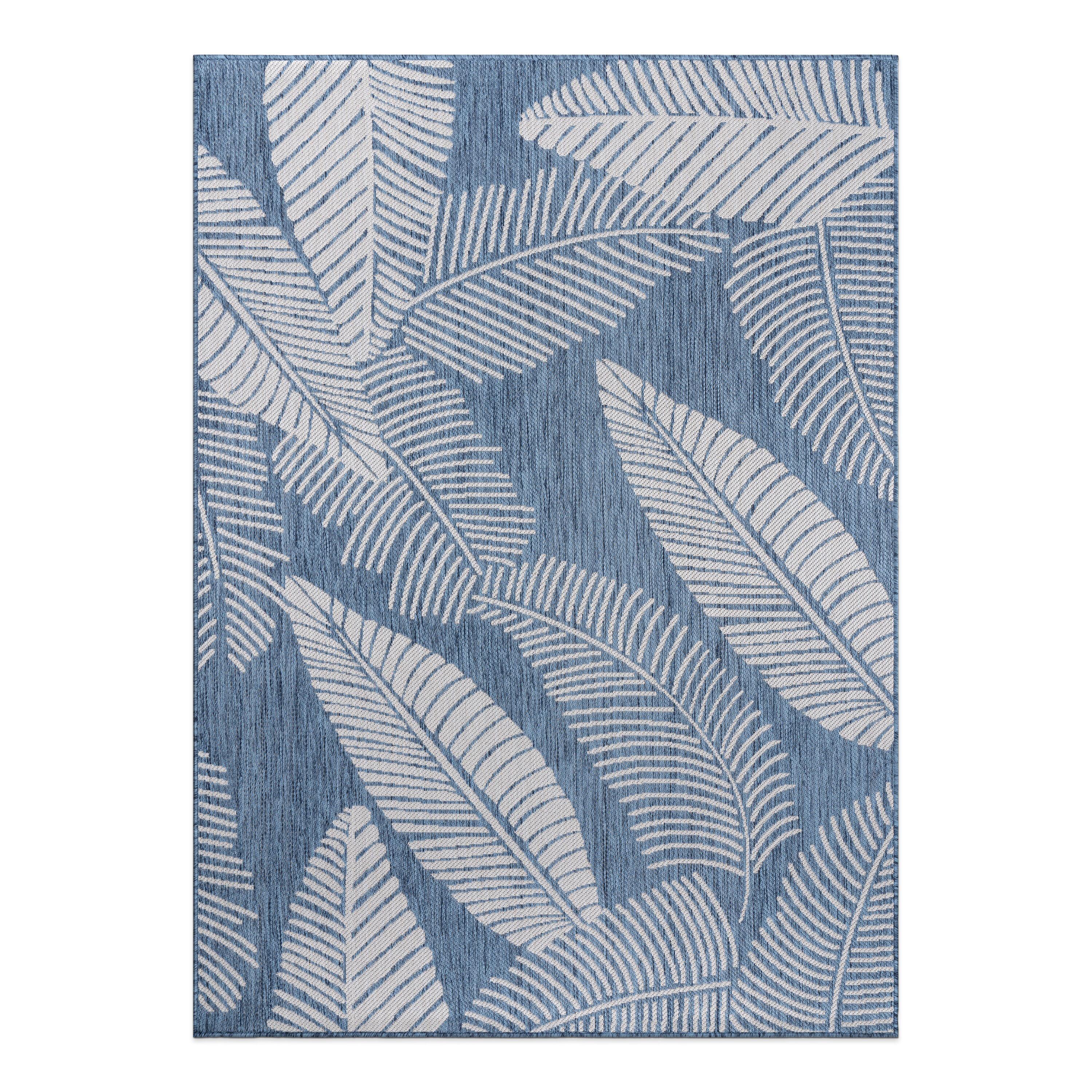 World Rug Gallery Distressed Palm Leaves Textured Flat Weave Indoor/Outdoor Area Rug - BLUE 7'10"X10'