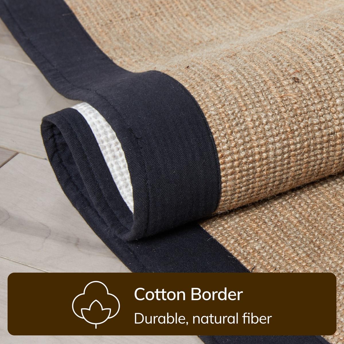 Ebern Designs Quince Sorel Solid Border Beige Black Natural Jute Non-Slip Handwoven Latex Area Rug