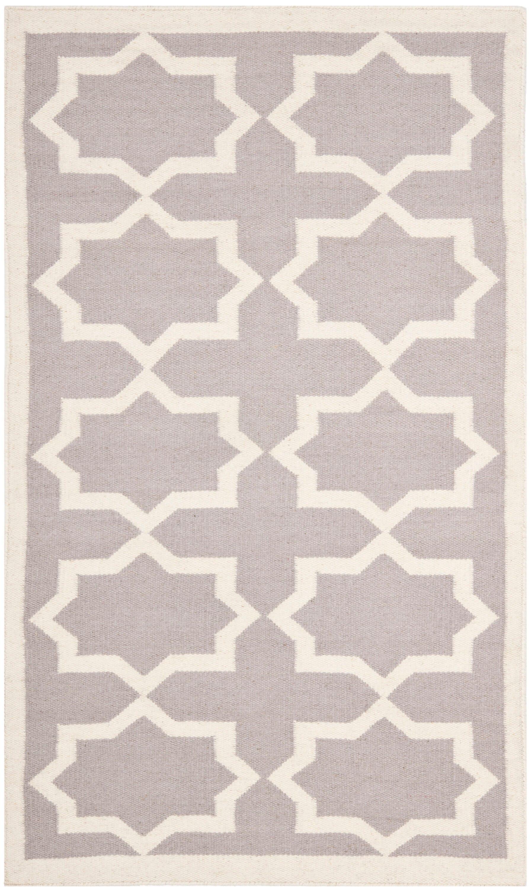 SAFAVIEH Dhurrie Diana Geometric Moroccan Wool Area Rug, Grey/Ivory, 3' x 5'