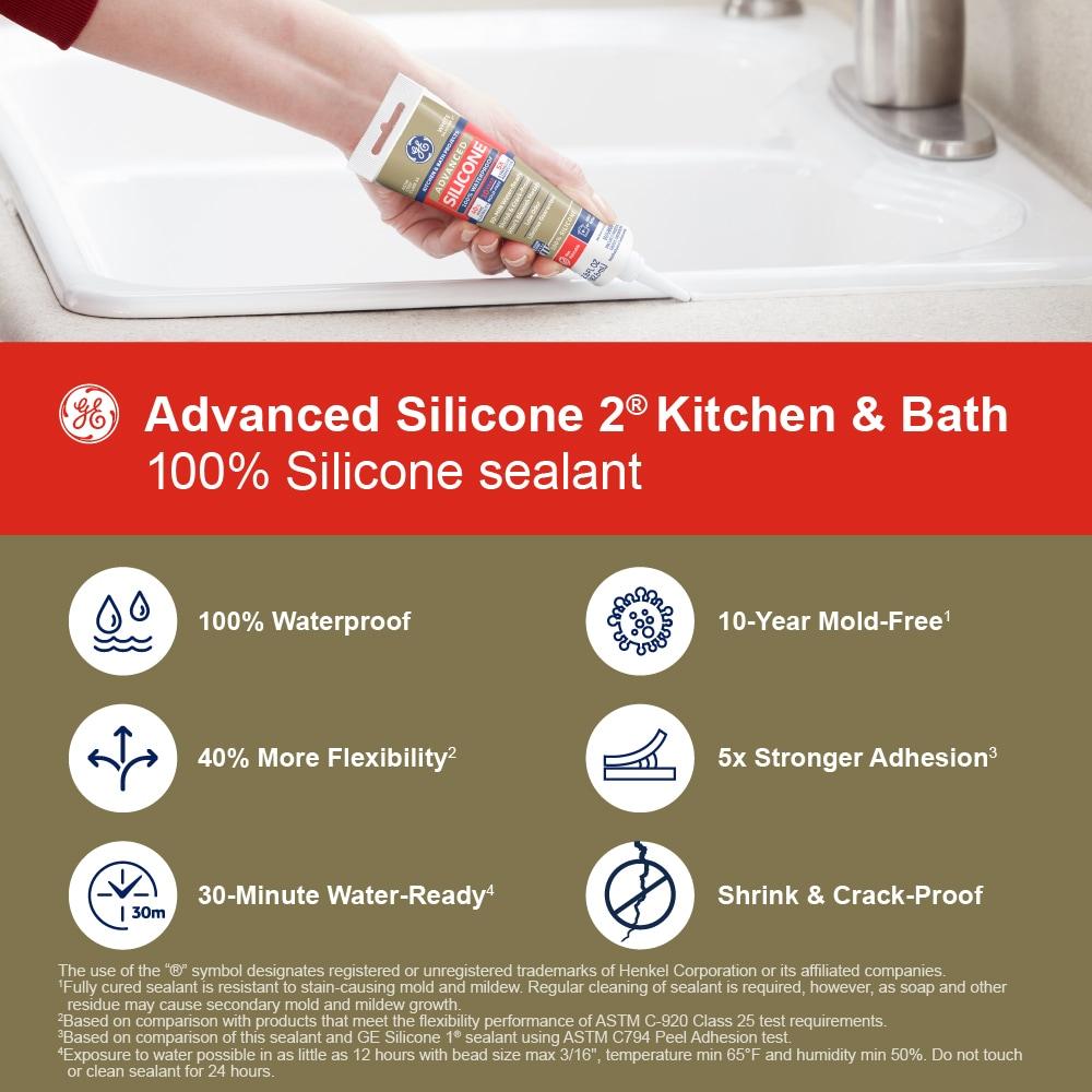 GE Advanced Silicone Kitchen & Bath Sealant, Pack of 1, Clear 2.8 fl oz Tube