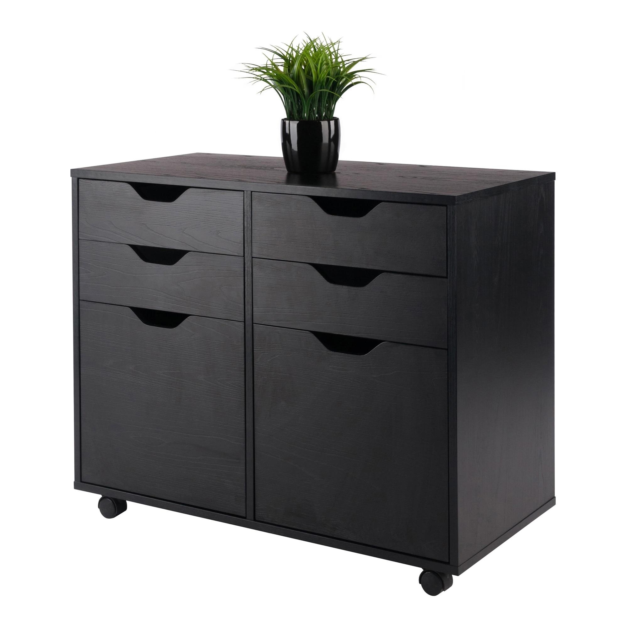 Halifax 2 Sections Mobile Storage Cabinet Black - Winsome: Wheeled Organizer with Locking Casters