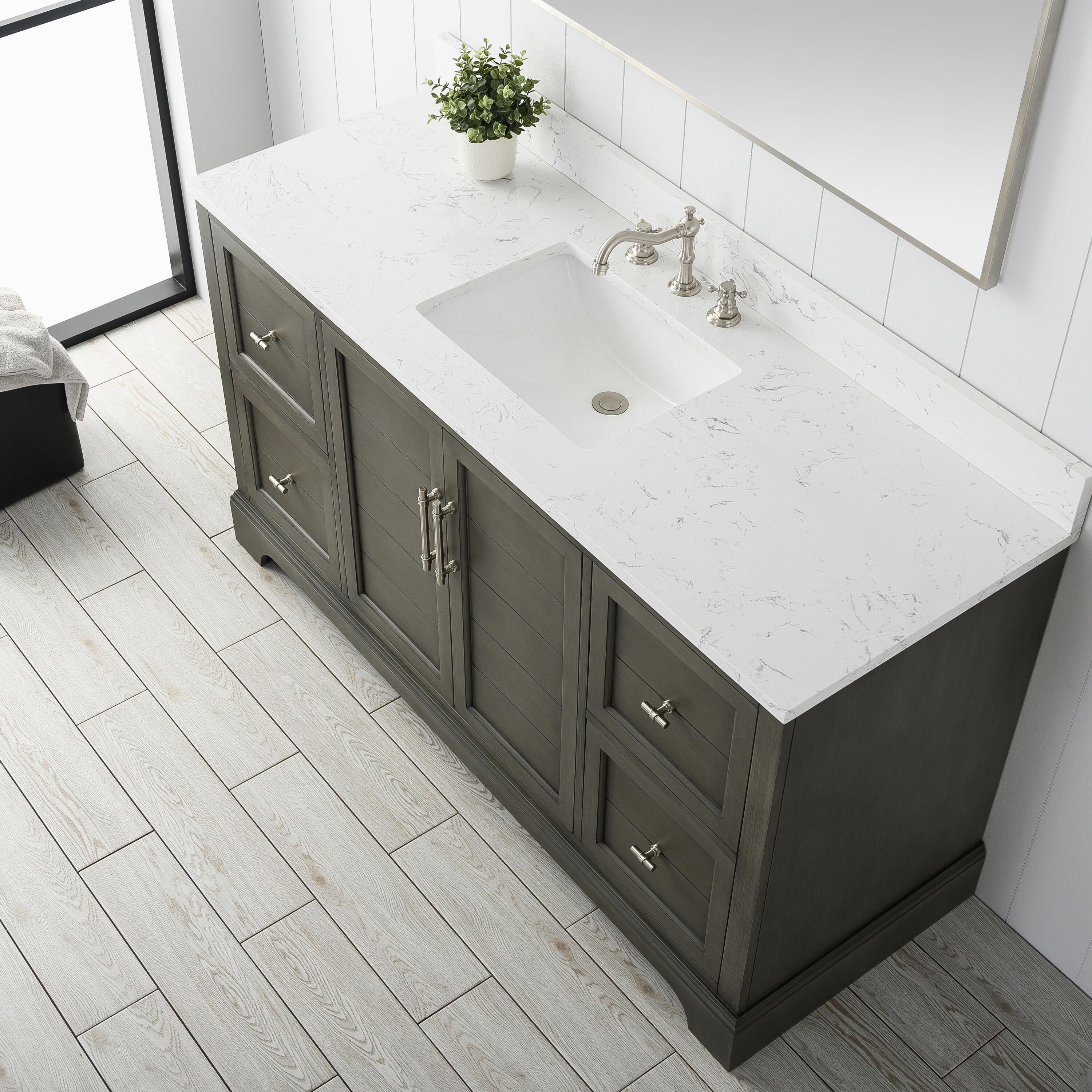 Vanity Art 60 x 22 x 34 in. Double Sink Bathroom Vanity with Quartz Top & Backsplash, Silver Grey